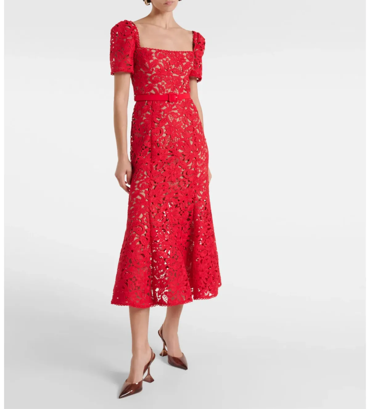 Self-portrait Belted Lace Midi Dress Red Size 8 - Image 1