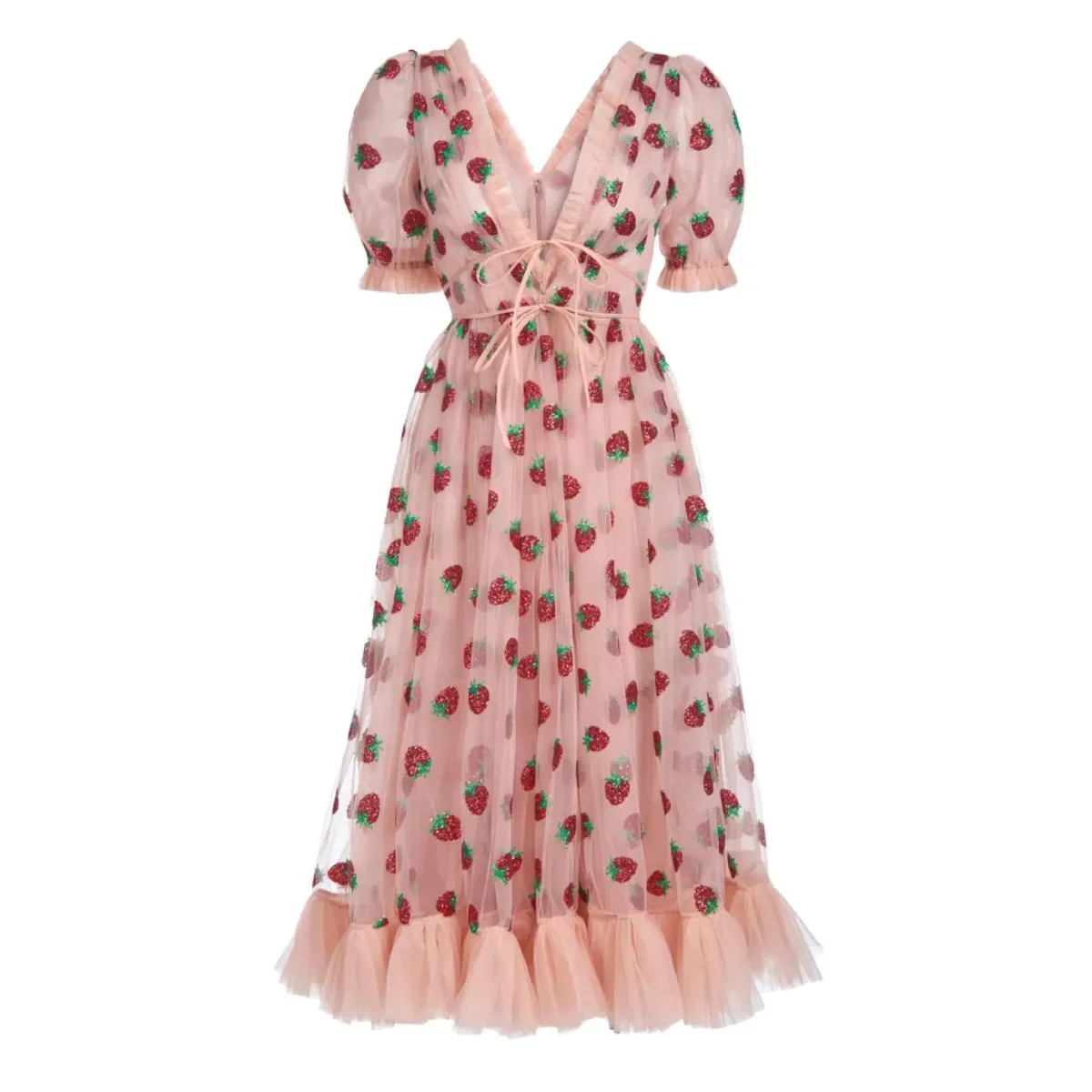 Lirika Matoshi Strawberry Midi Dress Pink Print Size UK 10 - Image 3