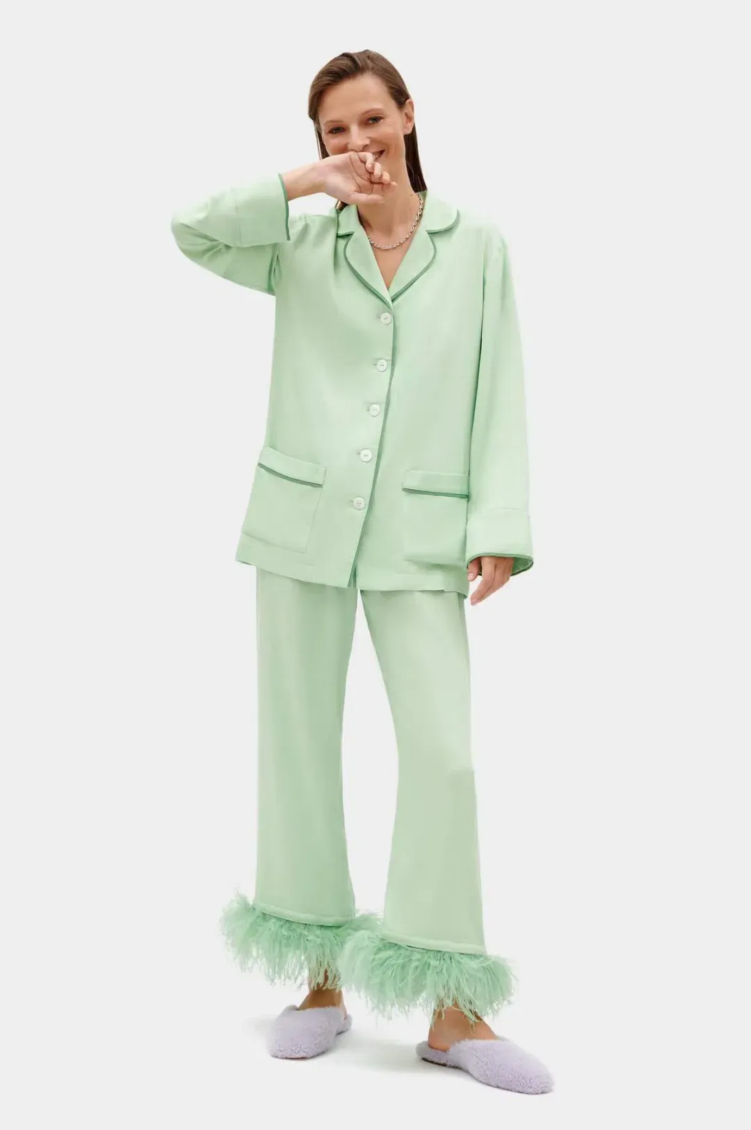 Sleeper Party Pyjama Set with Feathers Mint Green Size M / UK 10 for rent on The Volte - main image