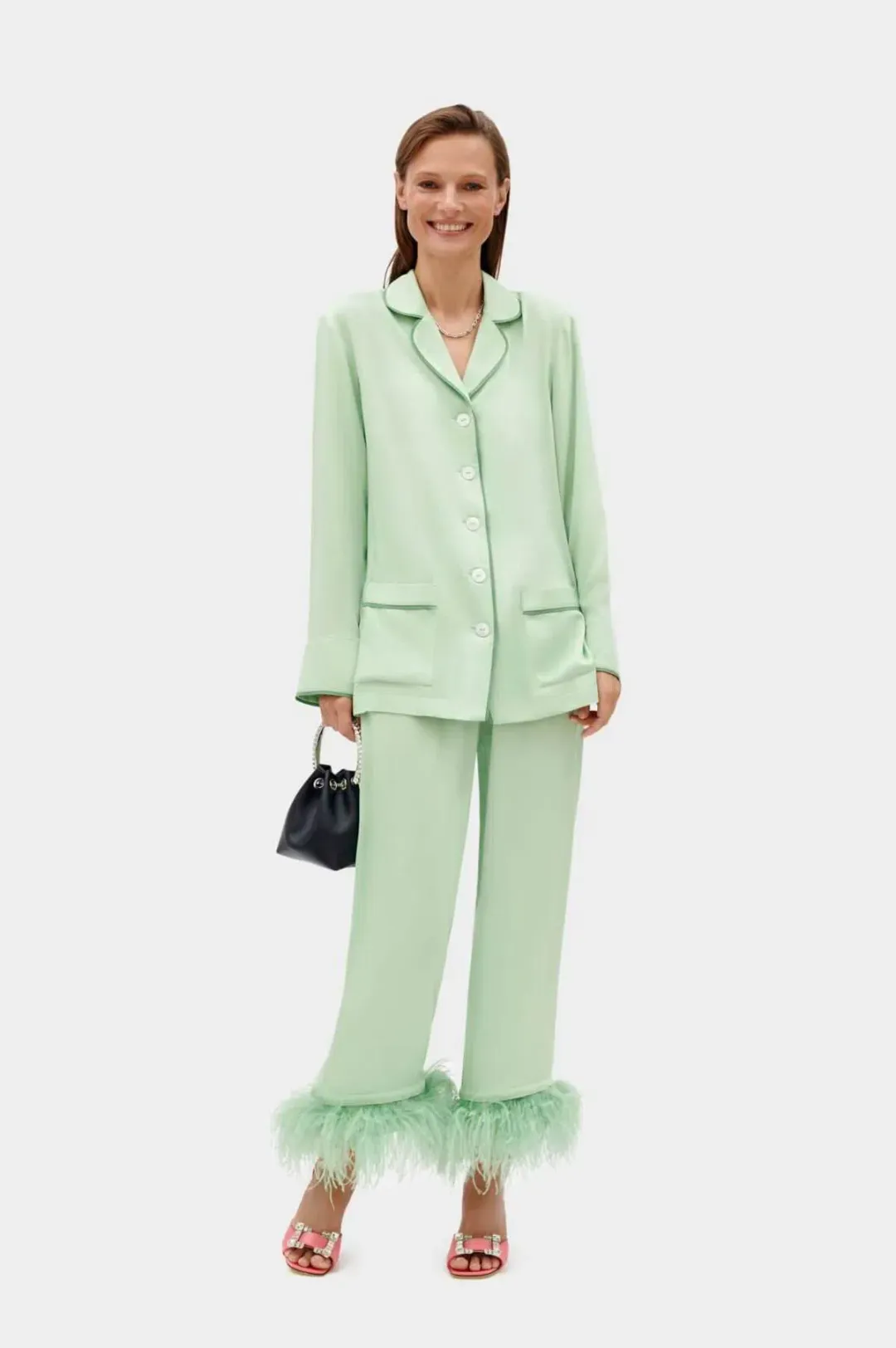 Sleeper Party Pyjama Set with Feathers Mint Green Size M / UK 10 for rent on The Volte - main image