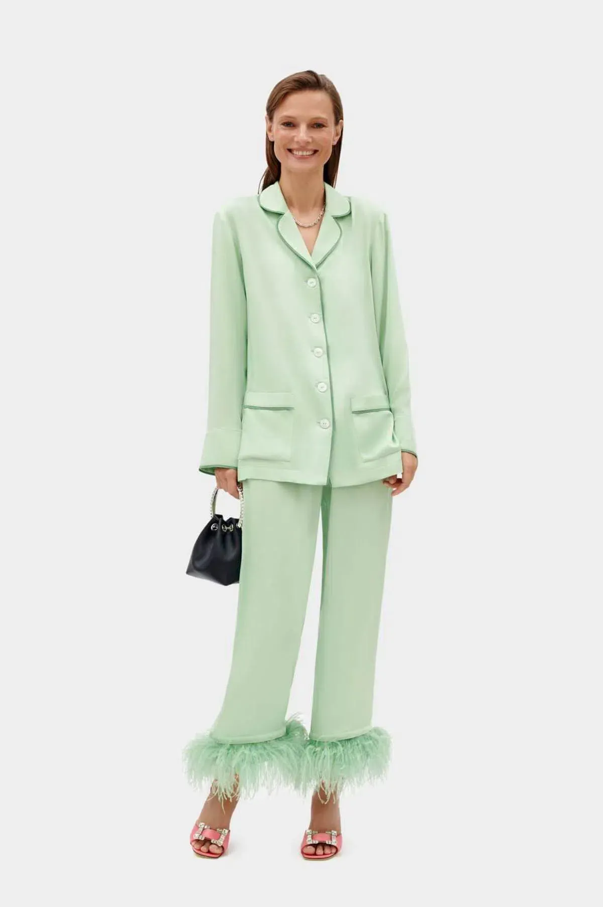 Sleeper Party Pyjama Set with Feathers Mint Green Size M / UK 10 - Image 2