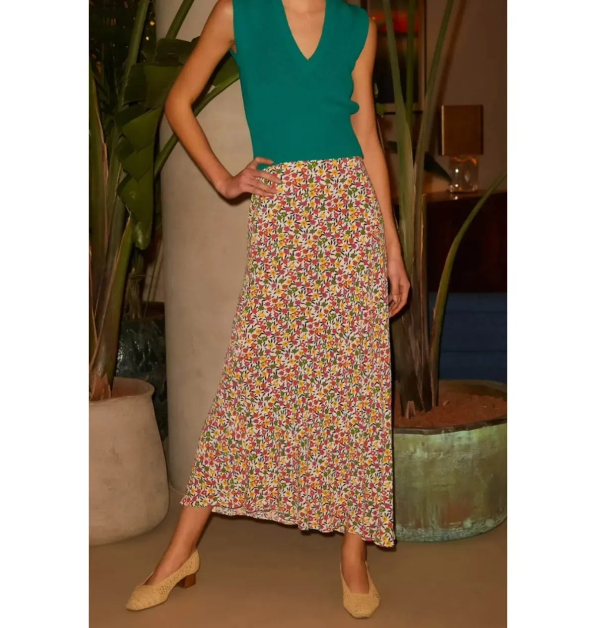 Rixo Kelly Slip Skirt Floral Size UK 10 for rent on The Volte - main image
