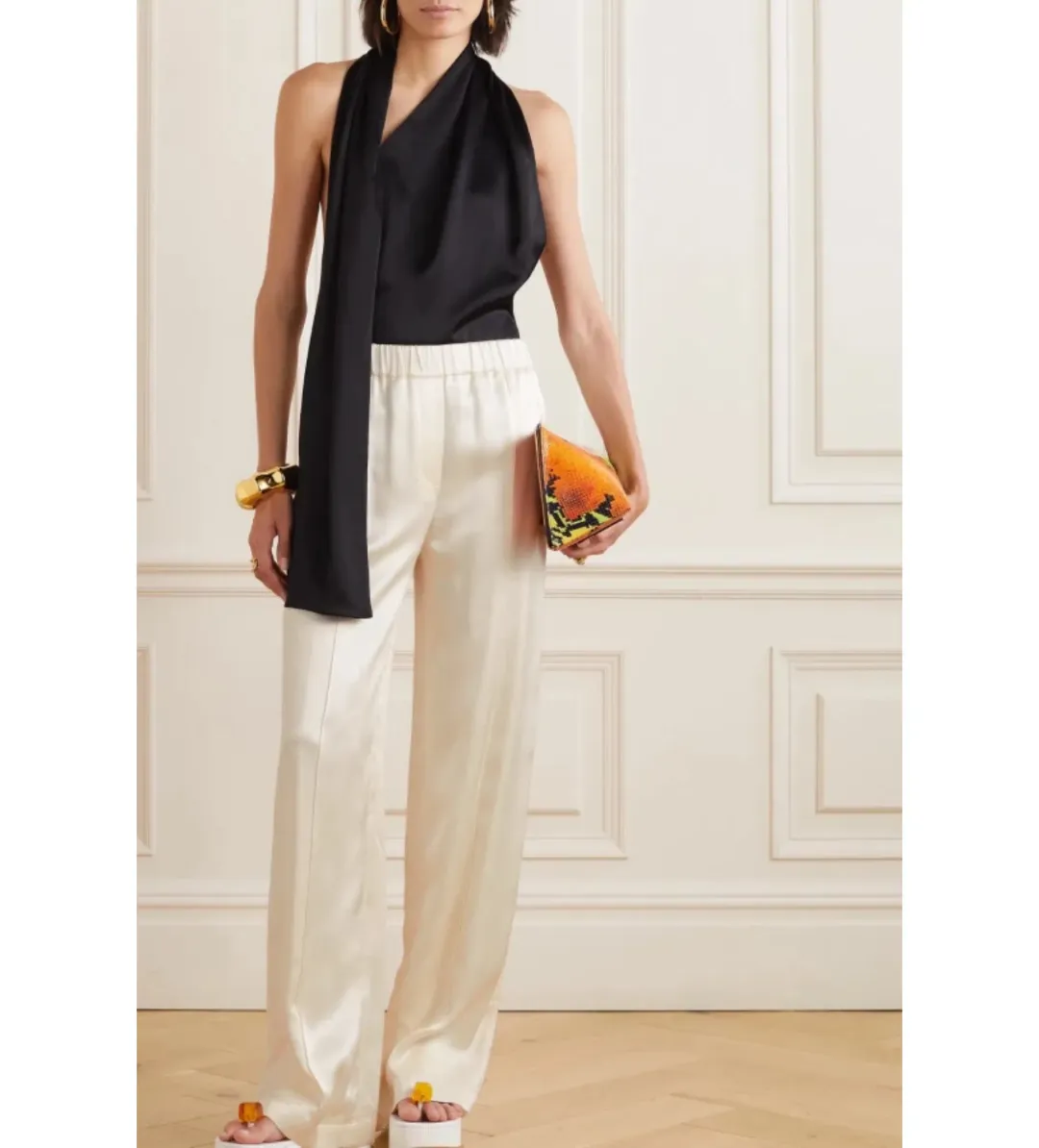Loewe Pleated Silk-satin Straight Leg Pants Cream Size S/Au 8 for rent on The Volte - main image