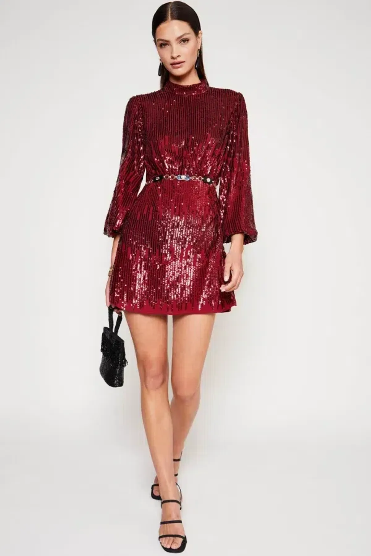 RIXO Samantha Mini Dress Maroon Size UK 12 - Image 1