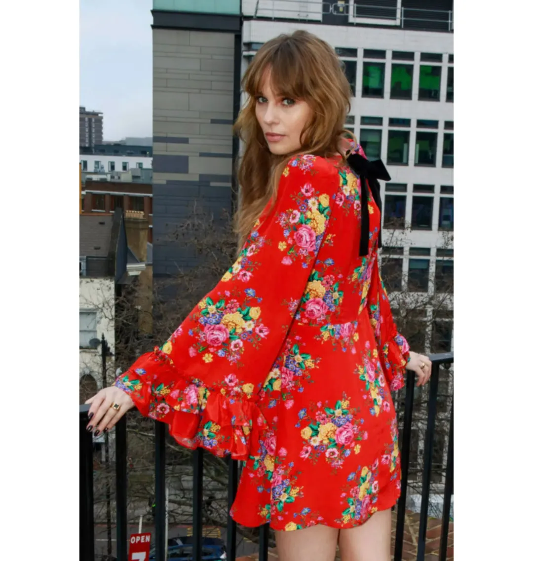 Queens Of Archive Flo Still Life Mini Dress Red Floral Size S / UK 8 for rent on The Volte - main image