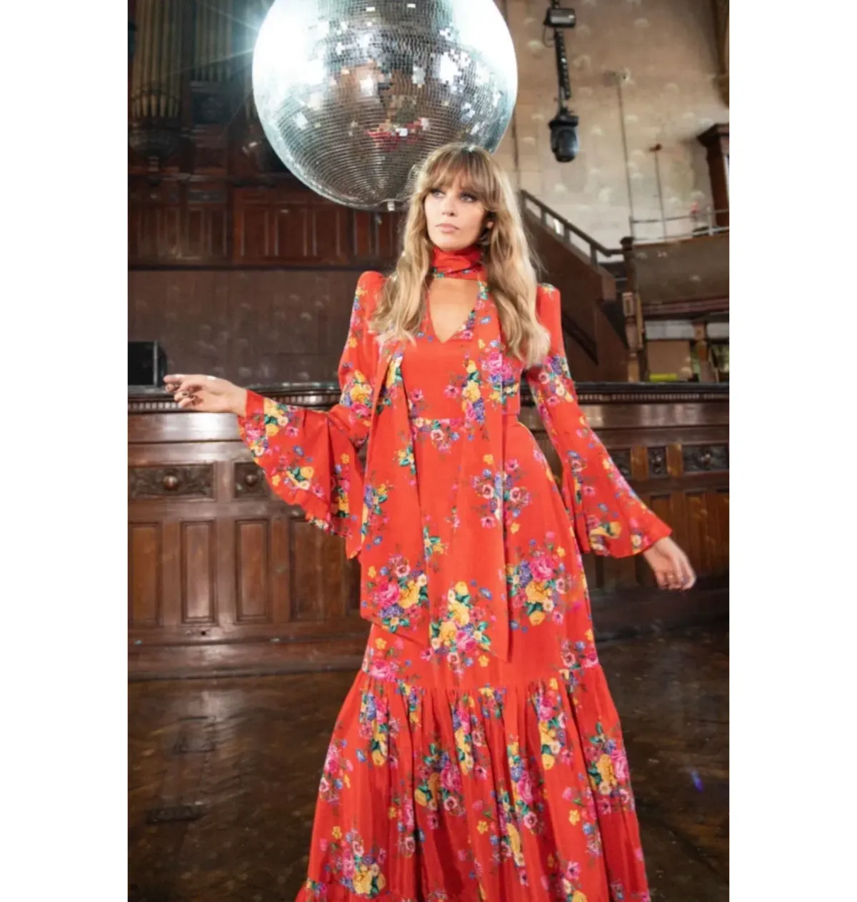 Queens of Archive Goldie Still Life Maxi Dress Red Floral Size UK 10 - Image 2