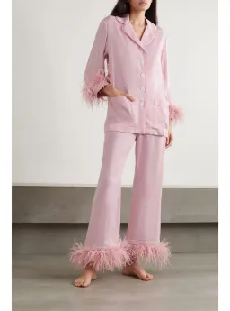 Sleeper Party Feather Trimmed Pajama Set Baby Pink Size M / UK 10 for rent on The Volte - image 1
