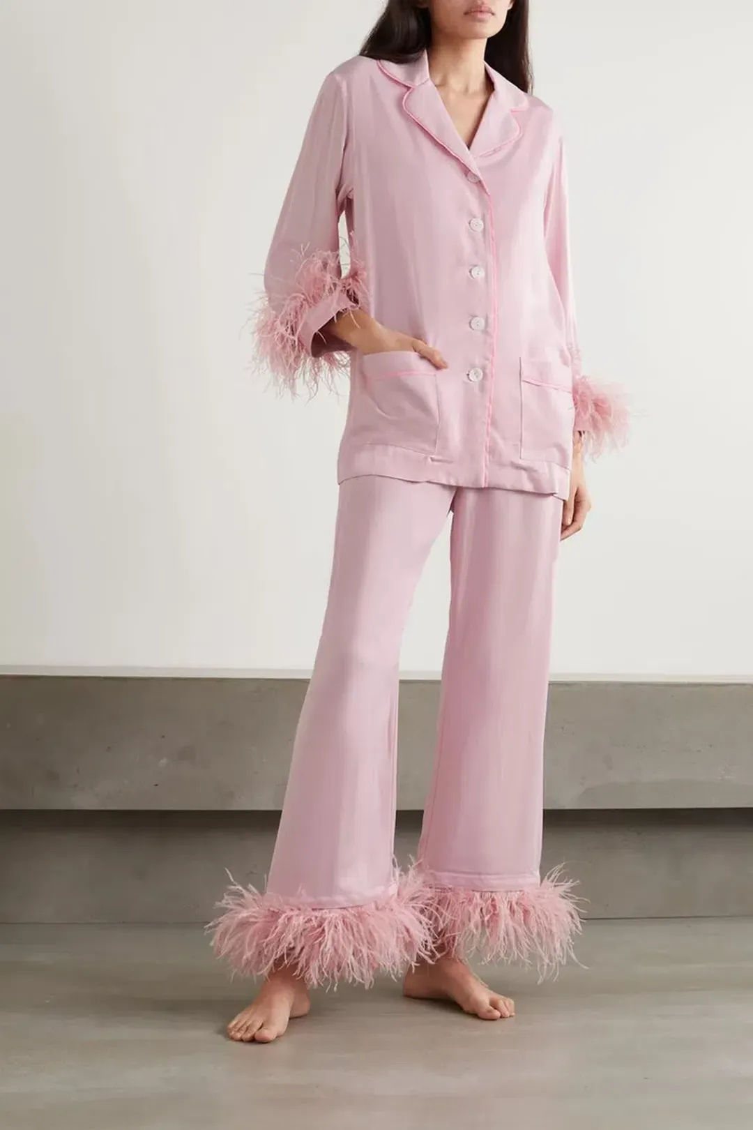 Sleeper Party Feather Trimmed Pajama Set Baby Pink Size M / UK 10 for rent on The Volte - main image