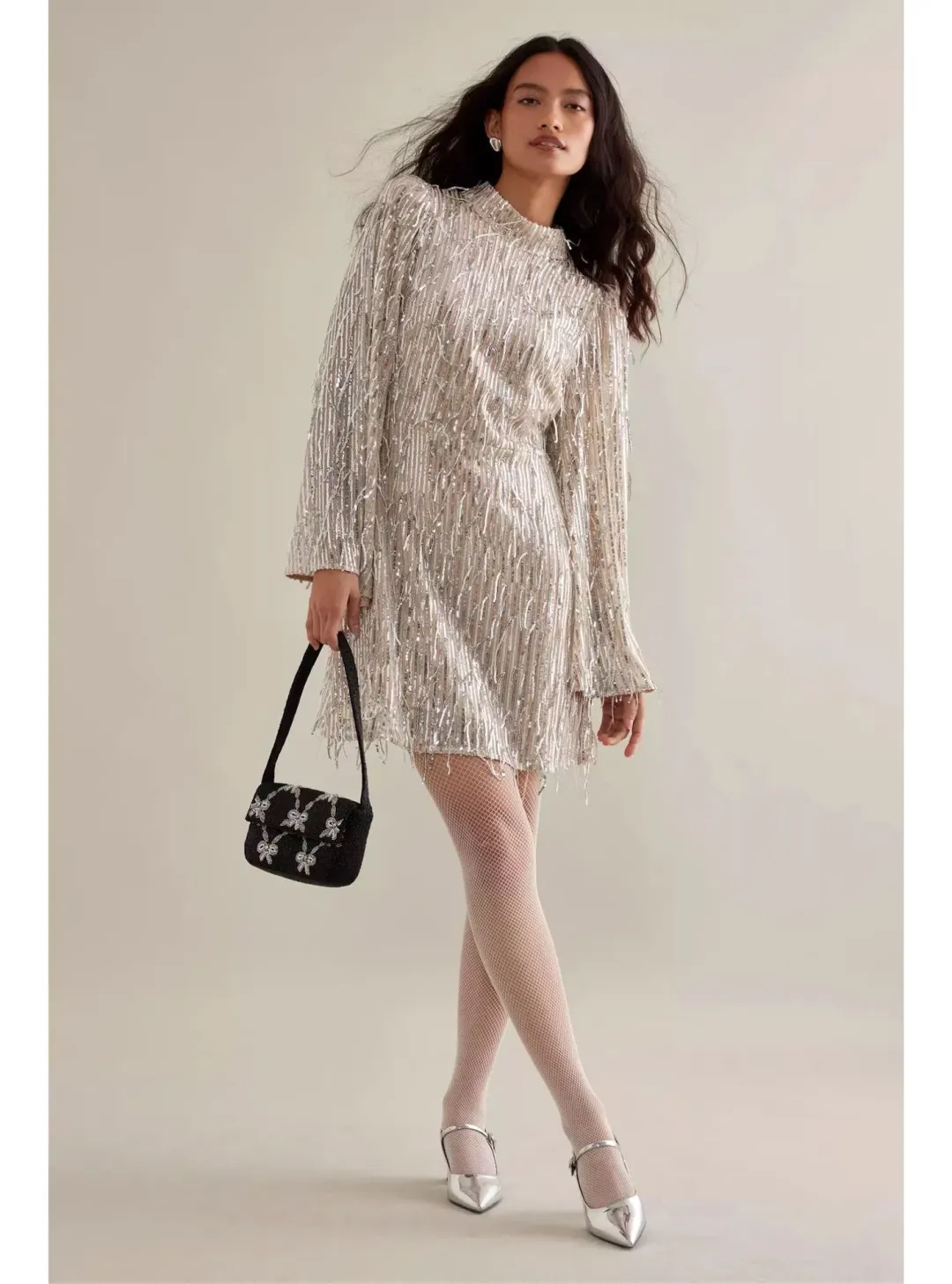 Queens of Archive The Mia Flare Sleeve Mini Dress Sequin Size S / UK 8 for rent on The Volte - main image