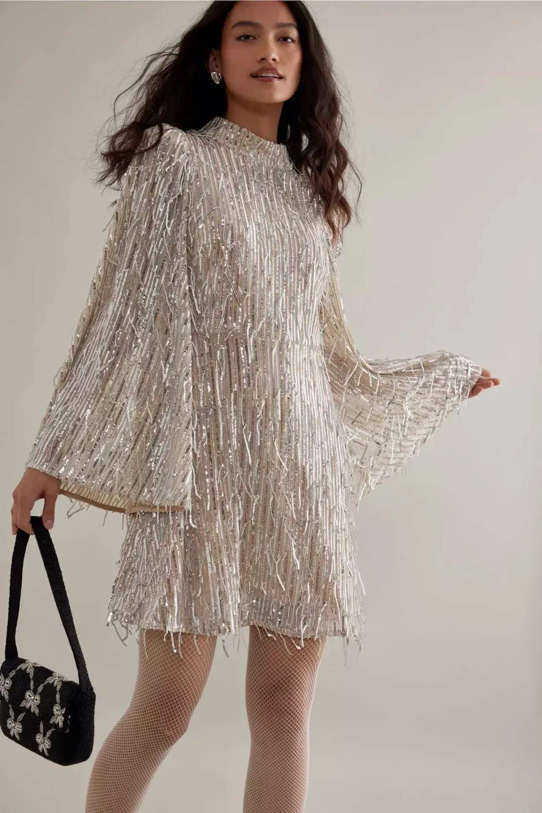 Queens of Archive The Mia Flare Sleeve Mini Dress Sequin Size S / UK 8 for rent on The Volte - main image