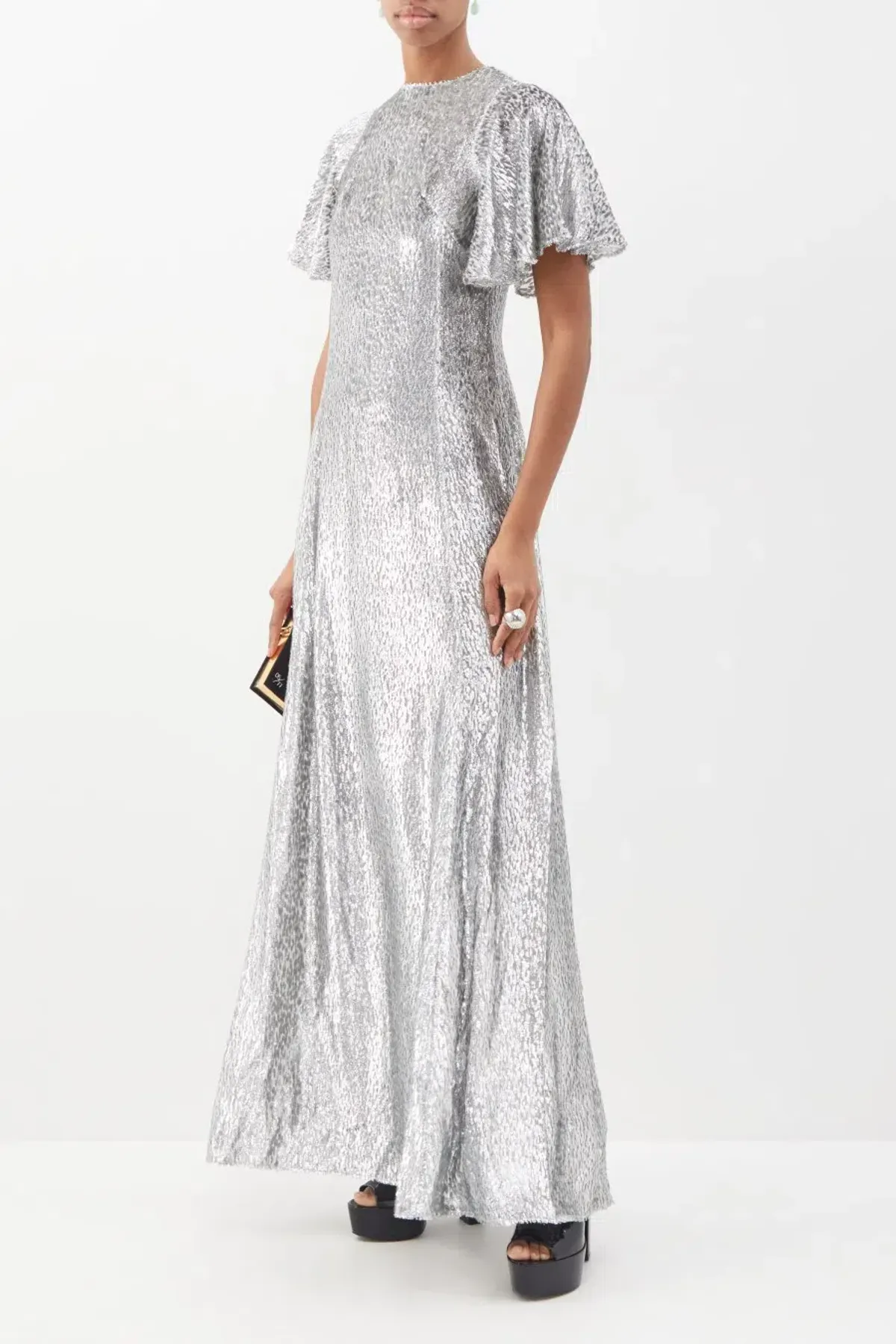 The Vampire's Wife Midnight Tremors Metallic Gown Silver Size UK 10 - Image 4