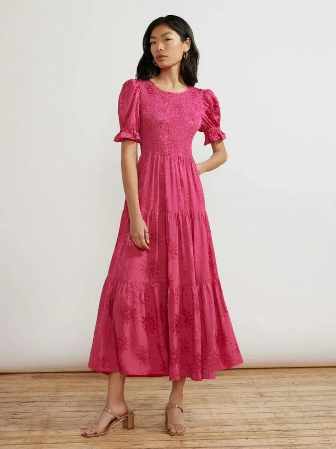 Kitri Persephone Sungod Shirred Dress Pink Size UK 14 for rent on The Volte - main image