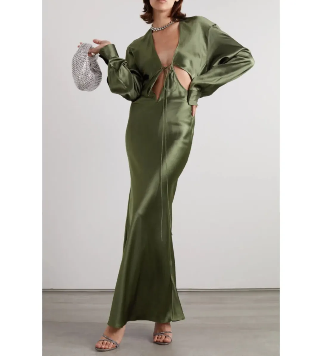 Christopher Esber Triquetra Silk Cut Out Maxi Dress Green Size 12 for rent on The Volte - main image