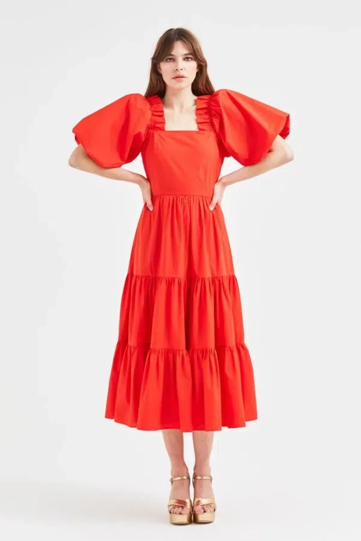 Queens of Archive Frida Midi Dress Red Size UK 10 for rent on The Volte - main image