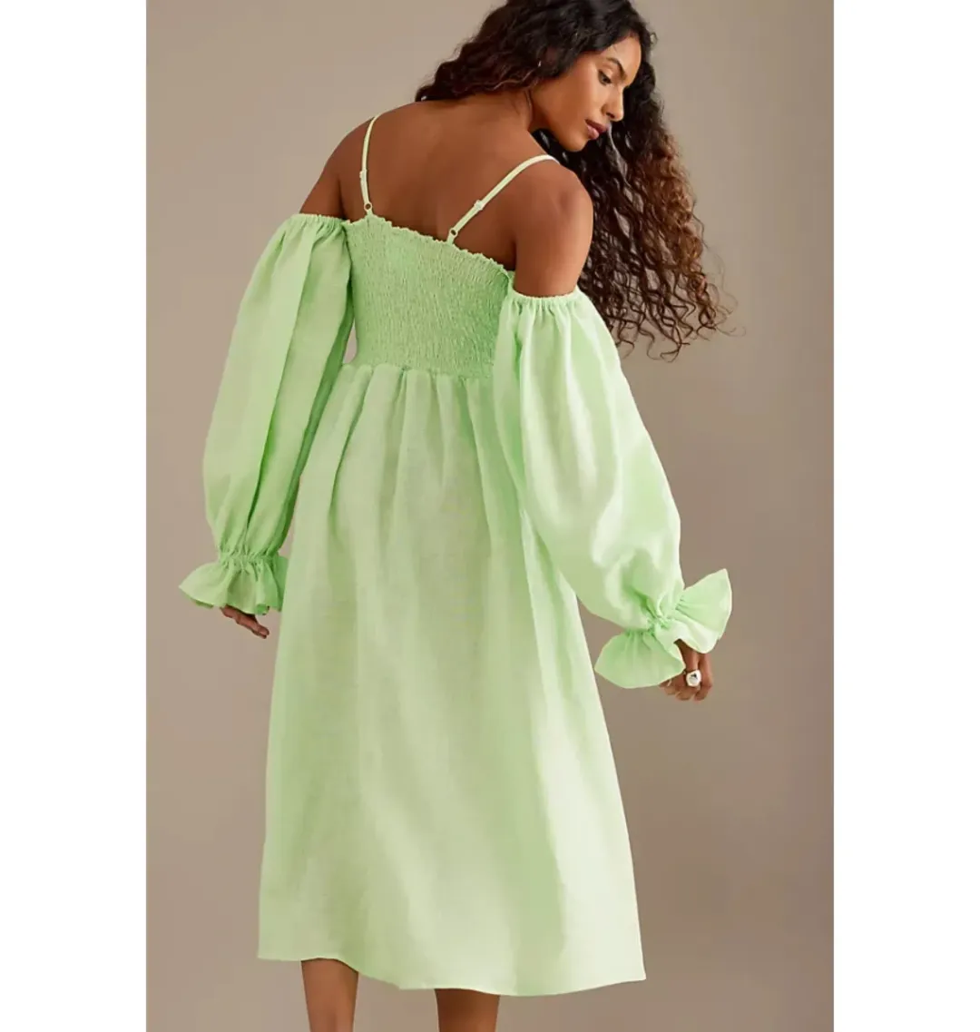 Sleeper Cancan Linen Maxi Dress Green Size XS / UK 6 for rent on The Volte - main image