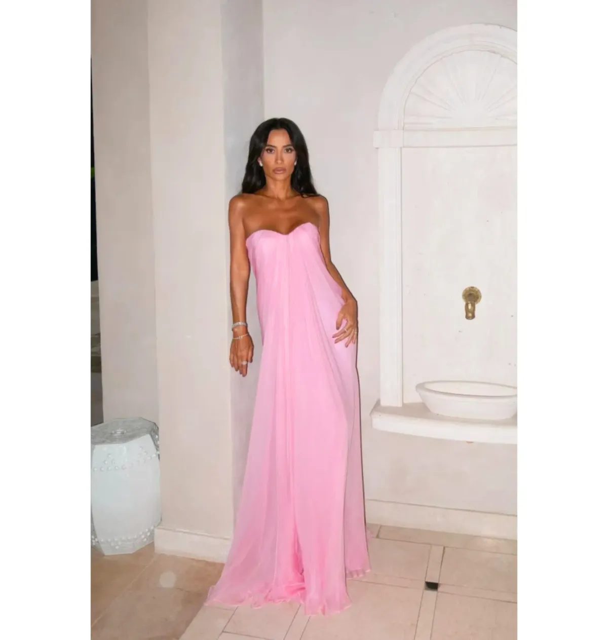 Alexander McQueen Strapless Silk Chiffon Draped Gown Pink Size 12 for rent on The Volte - main image