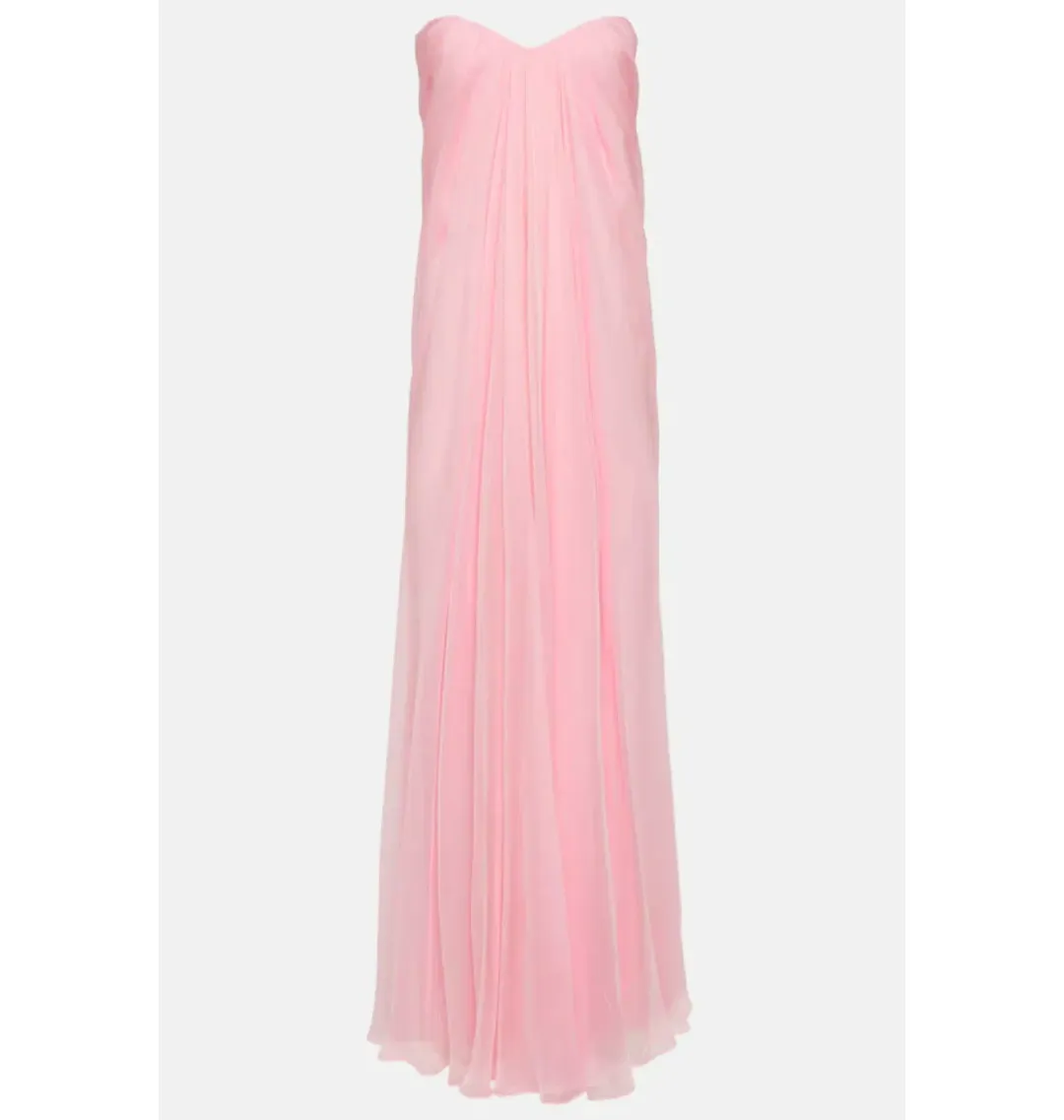 Alexander McQueen Strapless Silk Chiffon Draped Gown Pink Size 12 for rent on The Volte - main image