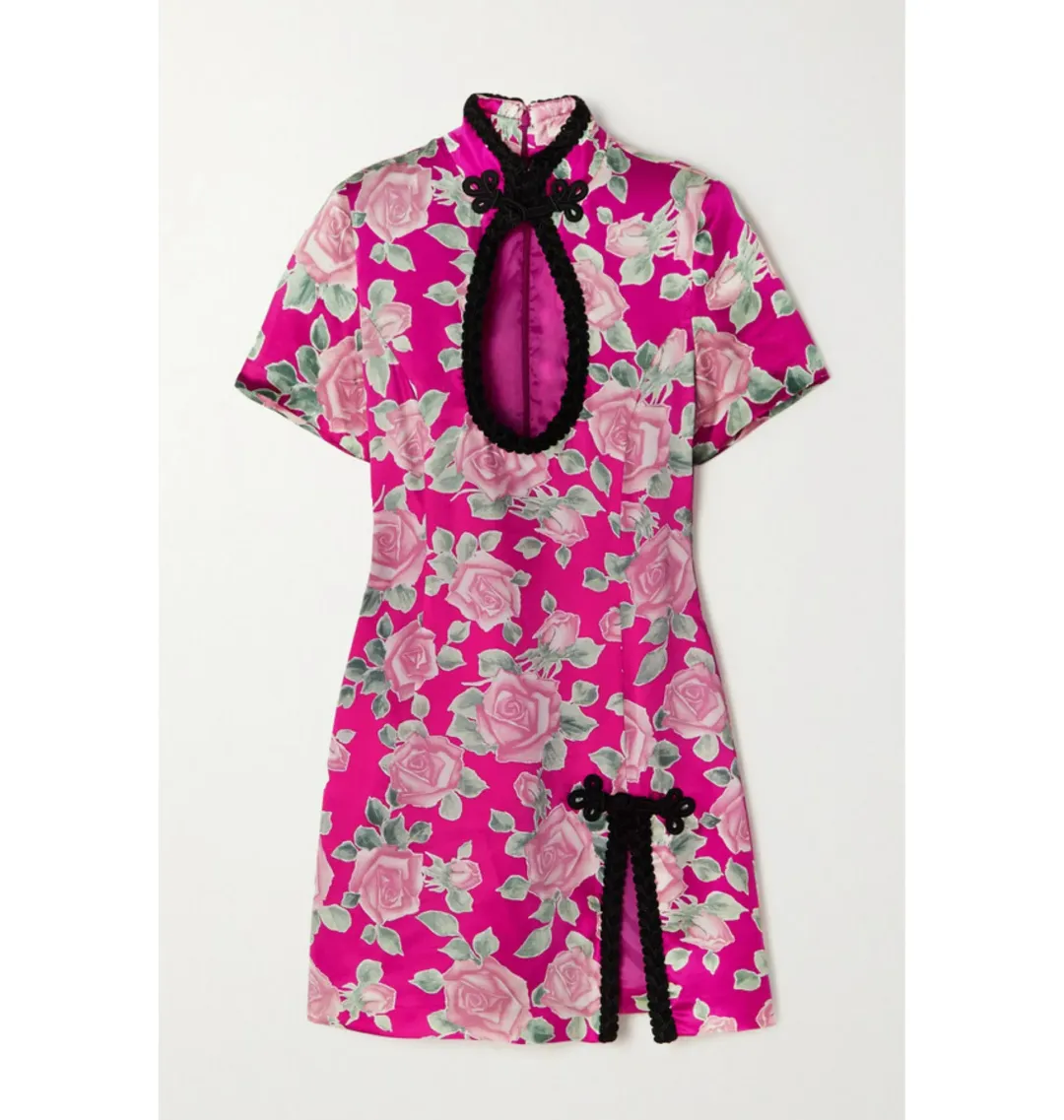 Alessandra Rich Rose Print Cut Out Mini Dress Pink Size UK 8 for rent on The Volte - main image