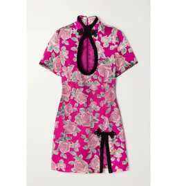 Alessandra Rich Rose Print Cut Out Mini Dress Pink Size UK 8 for rent on The Volte - image 3