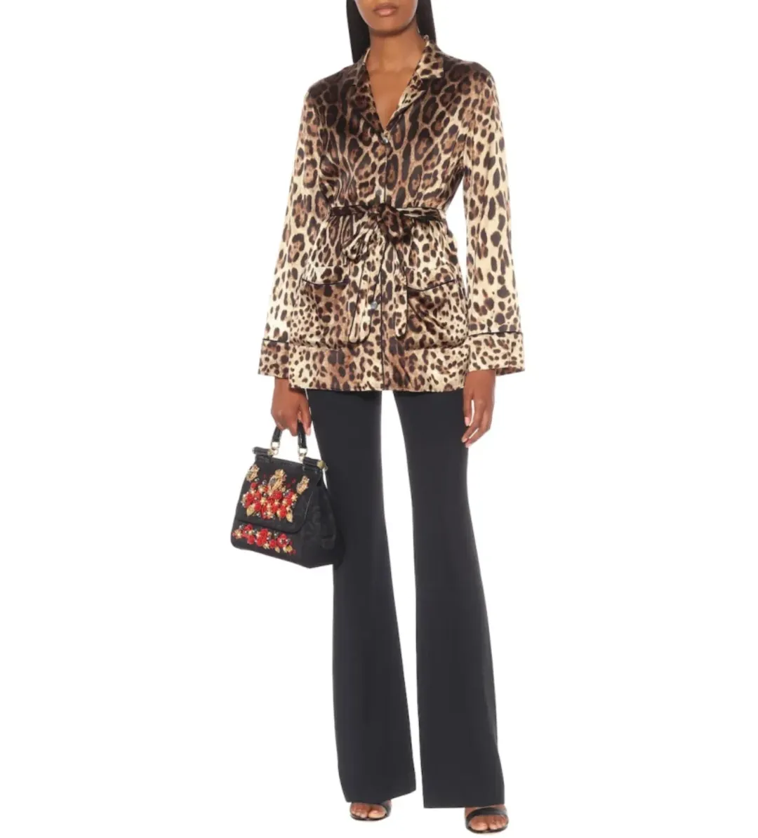 Dolce & Gabbana Silk Belted Blazer Leopard Size 12 for rent on The Volte - main image