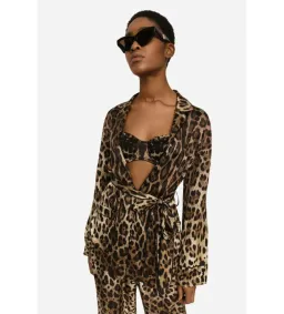 Dolce & Gabbana Silk Belted Blazer Leopard Size 12 for rent on The Volte - image 3