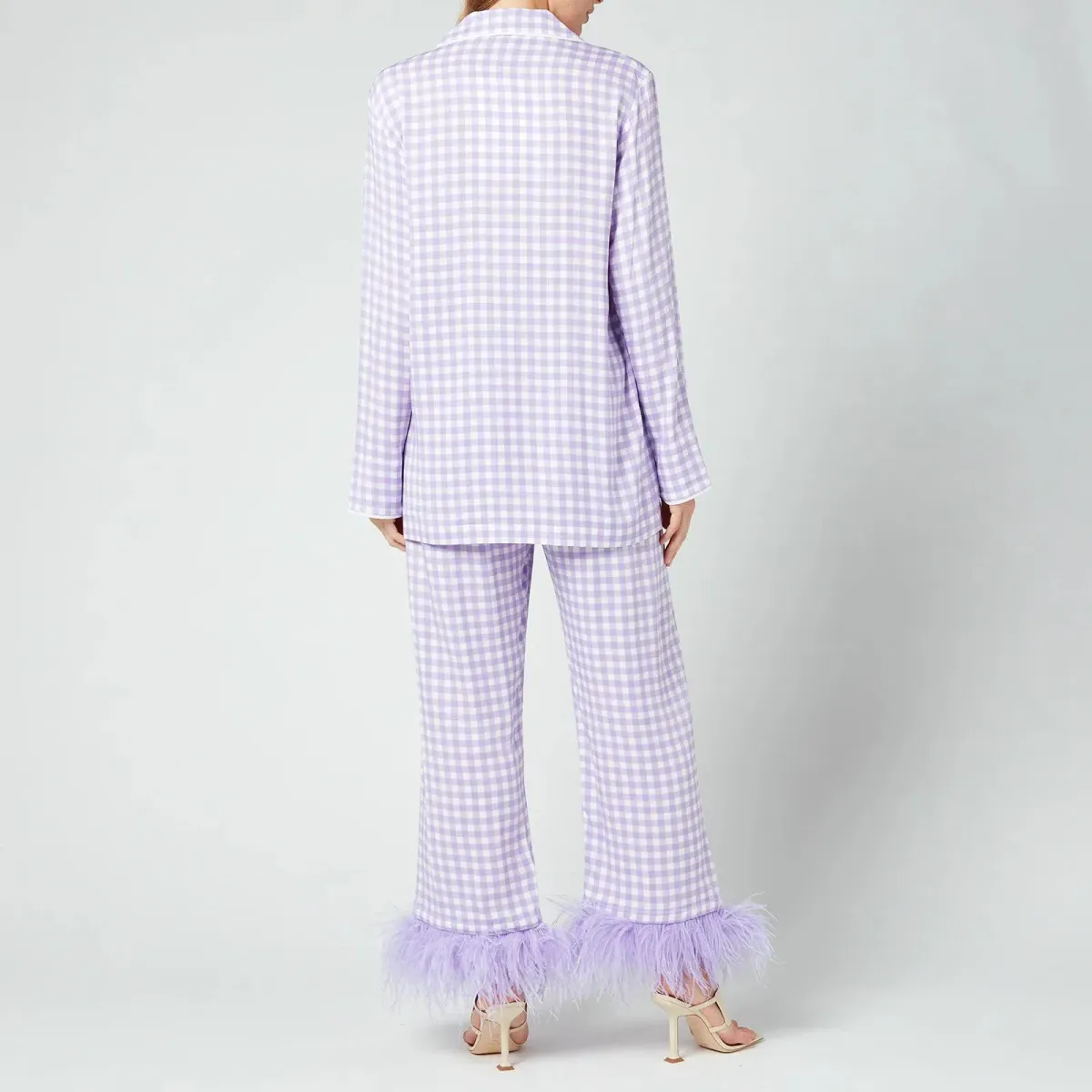 Sleeper Party Gingham Feather Cuff Pajamas Purple Size M / UK 10 - Image 4