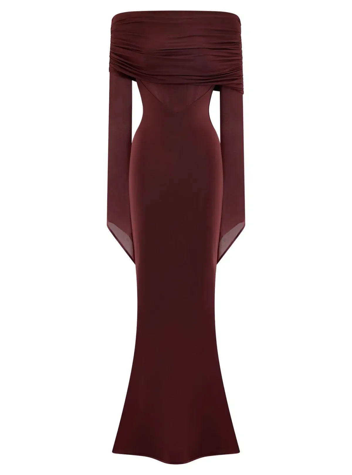 Meshki Kaitlin Slinky and Mesh Maxi Dress Burgundy Size S / UK 8 - Image 5