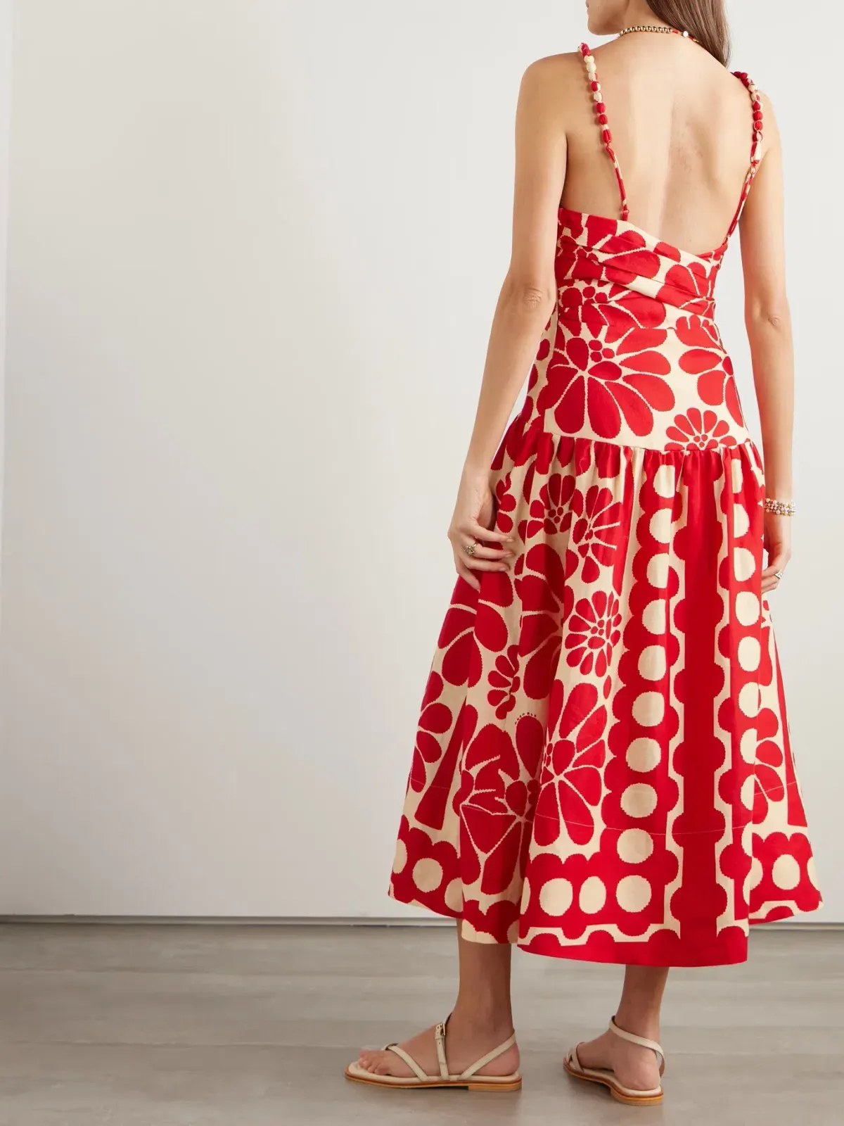 Farm Rio Palermo Midi Dress Red Floral Size L / UK 12 - Image 2