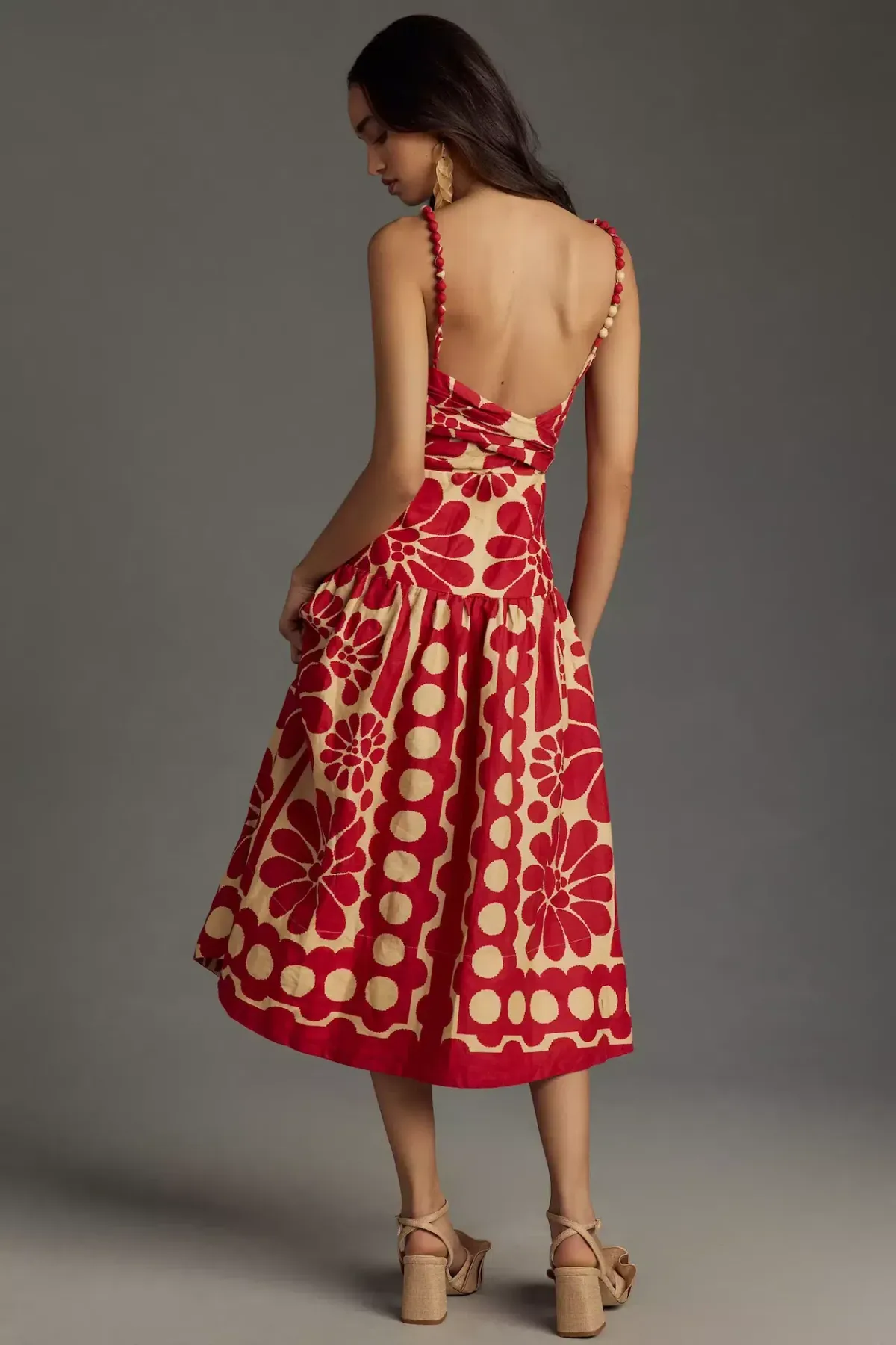 Farm Rio Palermo Midi Dress Red Floral Size L / UK 12 - Image 4