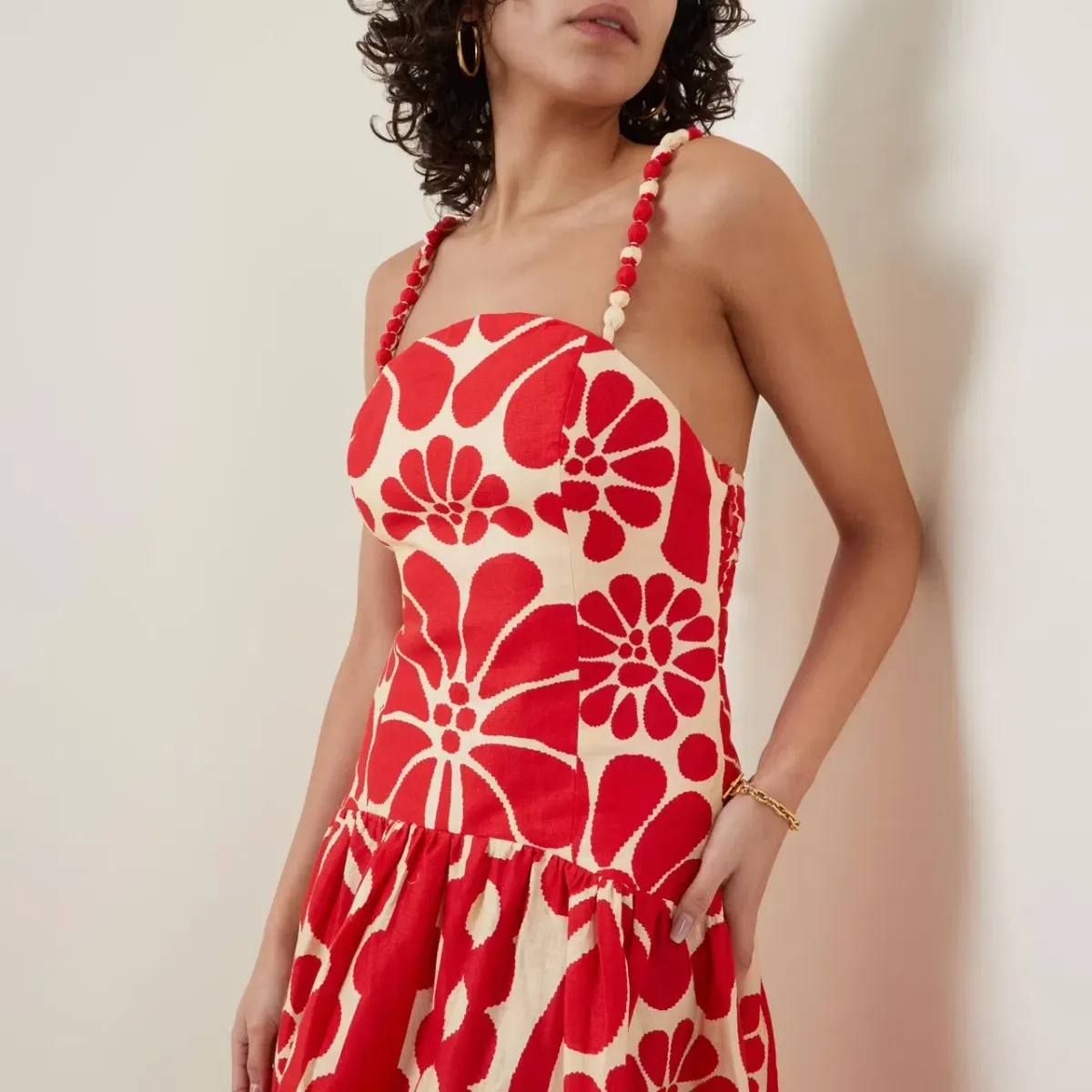 Farm Rio Palermo Midi Dress Red Floral Size L / UK 12 - Image 3