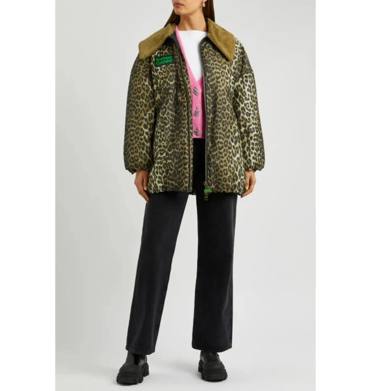 Ganni Leopard Print Bomber Jacket Print Size UK 12 - Image 2