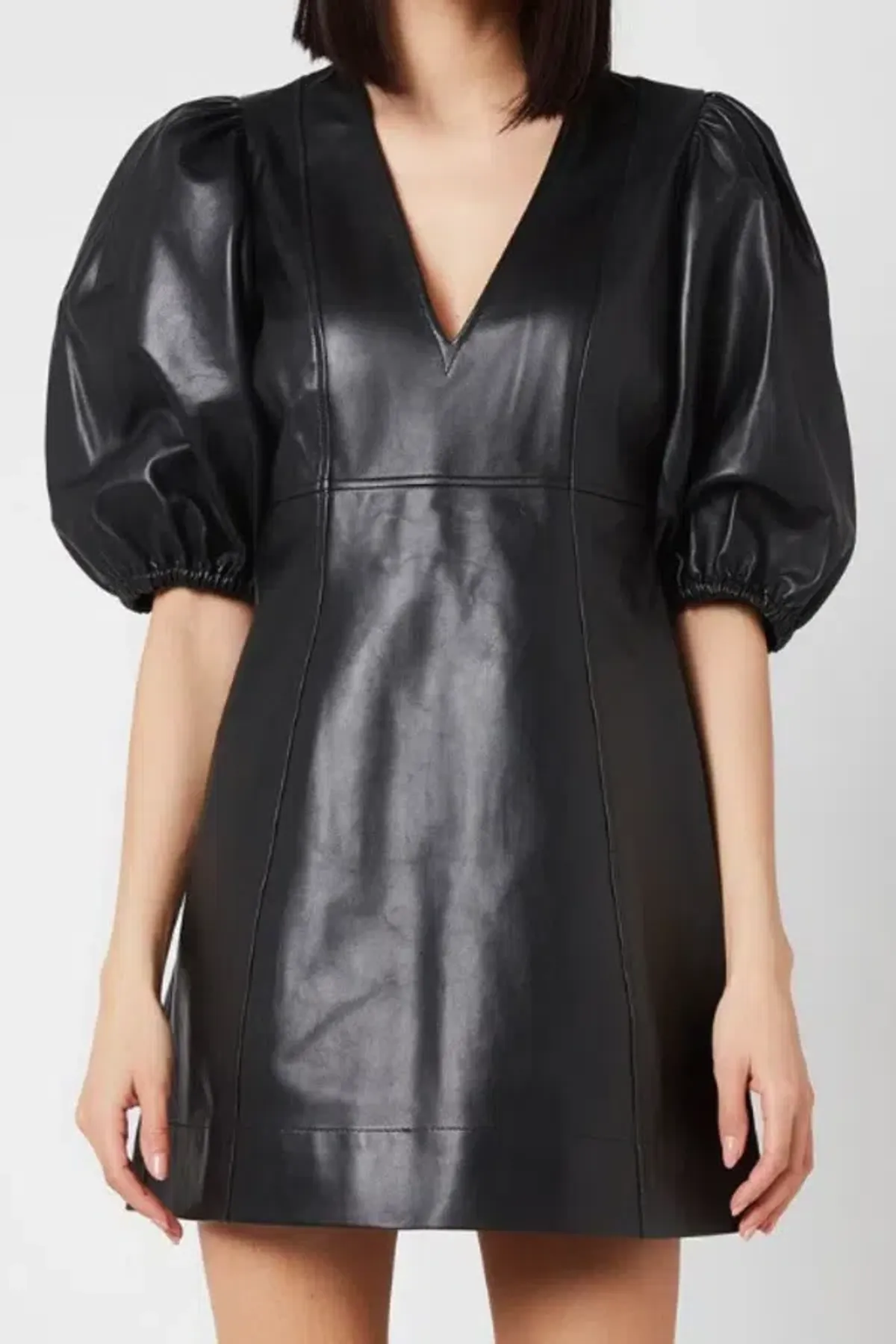 Ganni Leather Mini Dress Black Size UK 12 - Image 2