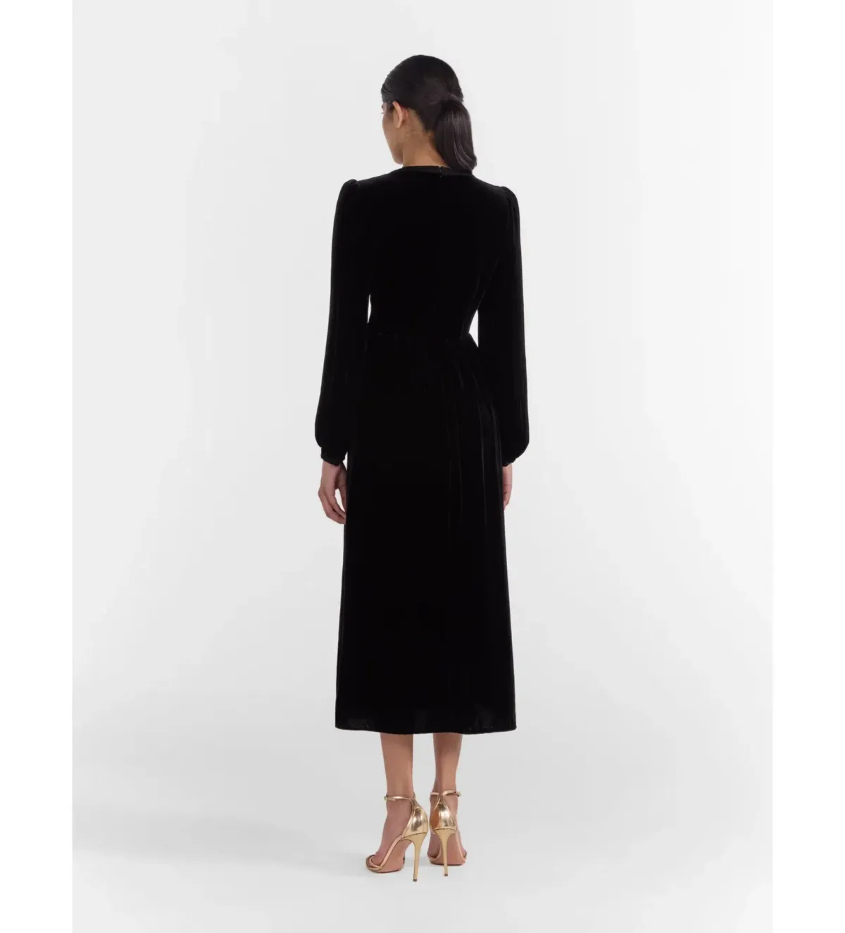 Saloni Camille Velvet Embellished Bows Midi Dress Black Size UK 12 - Image 5