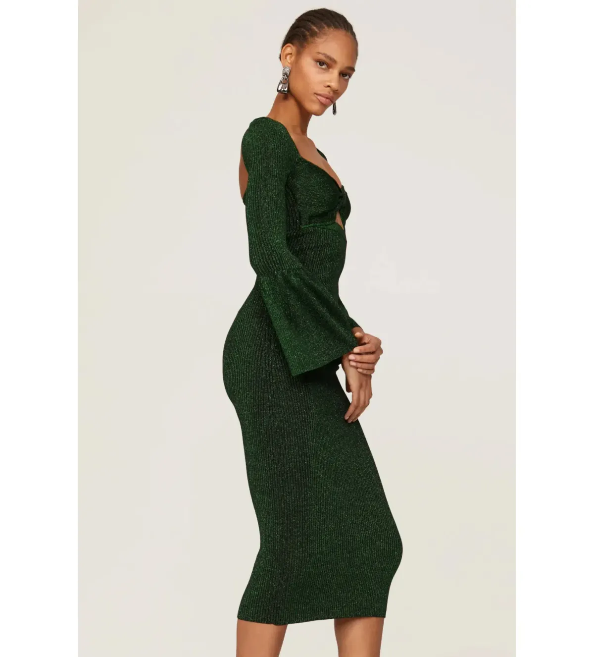 Self-Portrait Green Knit Midi Dress in Size UK 10 - Image 2