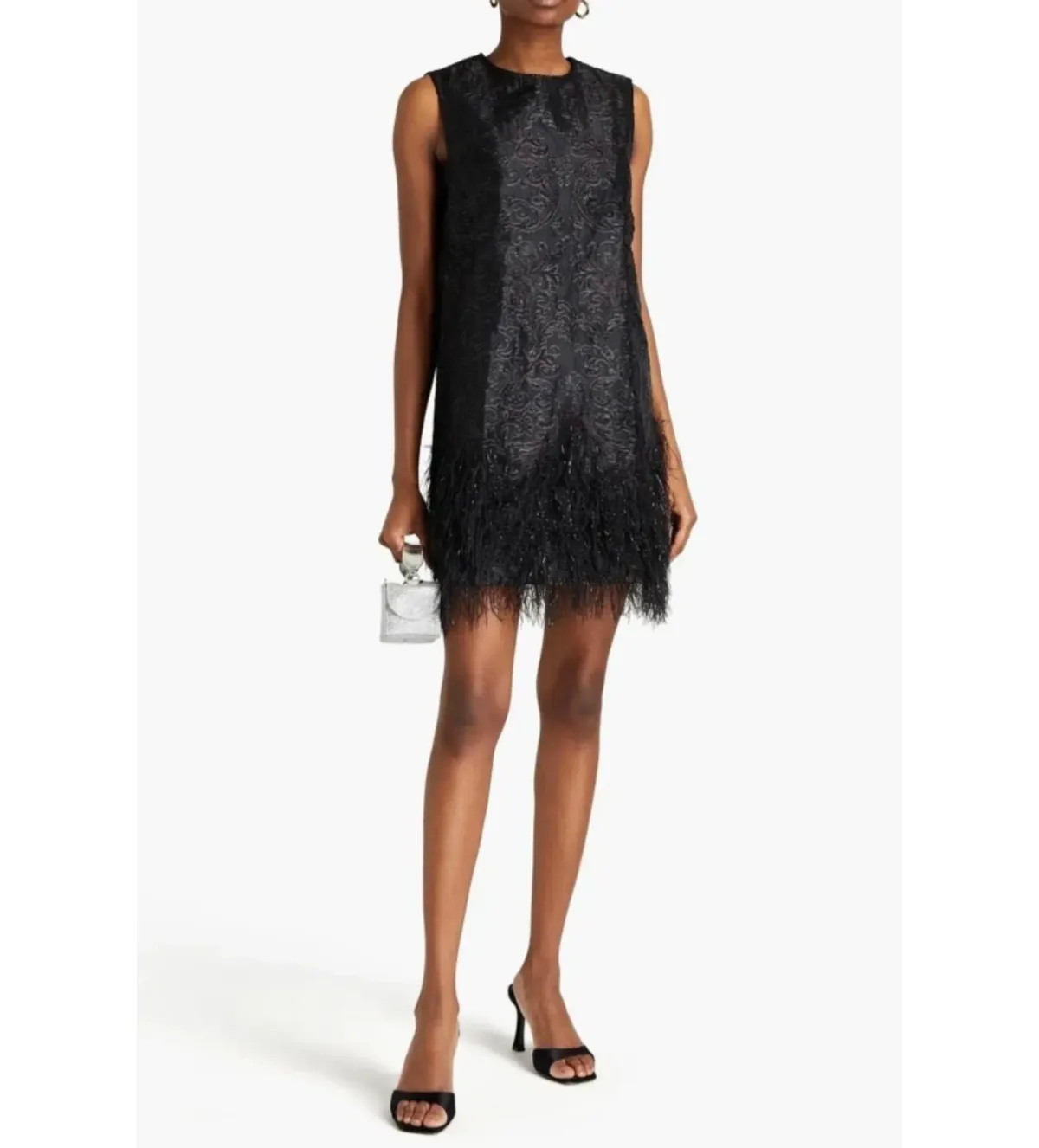 Ganni Jacquard Feather Mini Dress Black Size UK 10 - Image 2