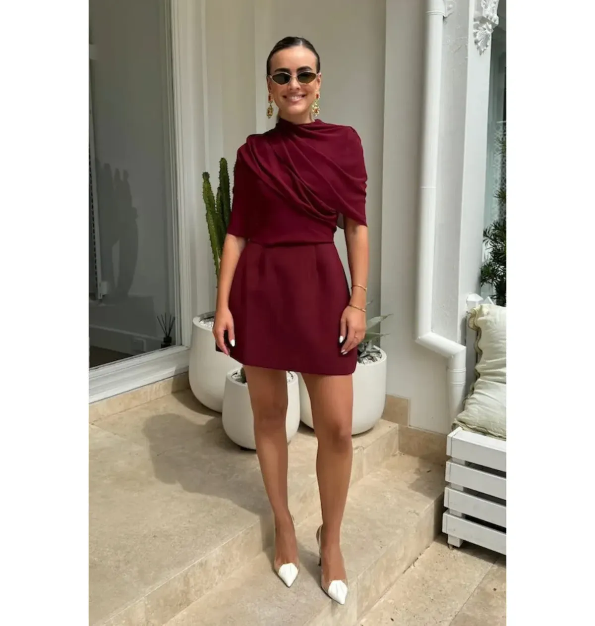 Odd Muse Ultimate Muse Gathered Mini Dress in Bordeaux Size UK 12 - Image 6