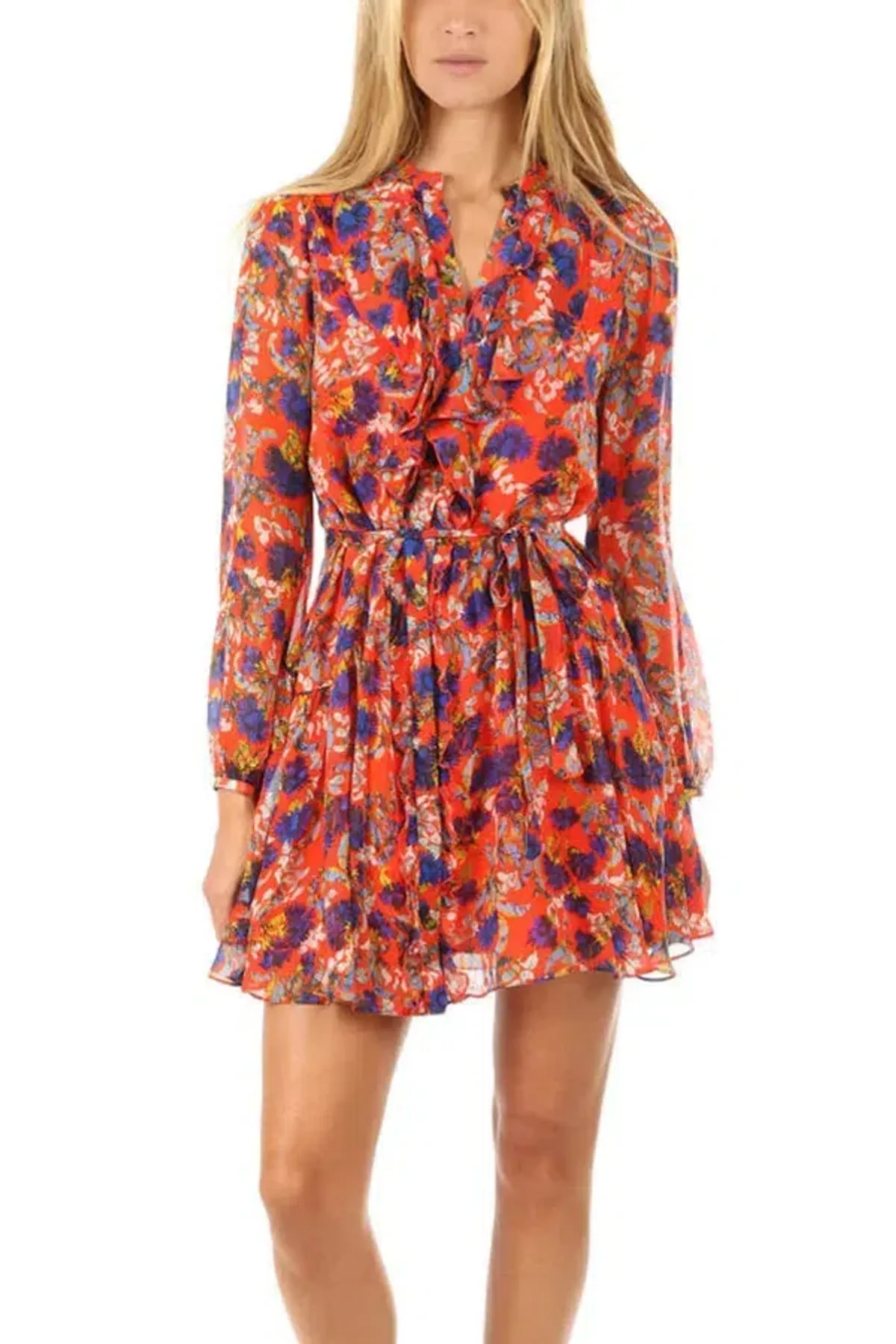 Saloni Tilly Mini Dress Flame Azalea Print Size 12 - Image 1