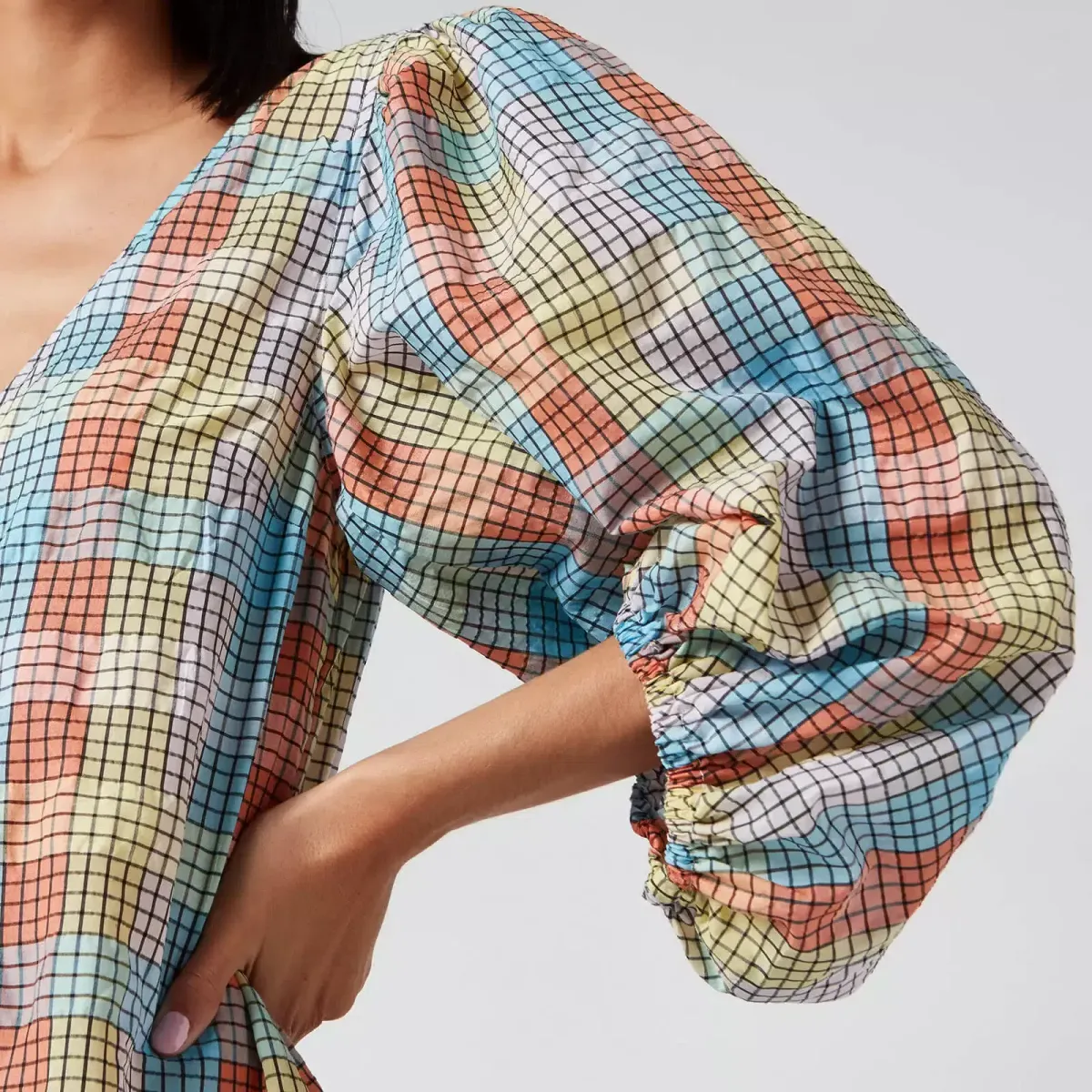 Ganni Seersucker Check Midi Dress Multi Size 38 / UK 10 - Image 4