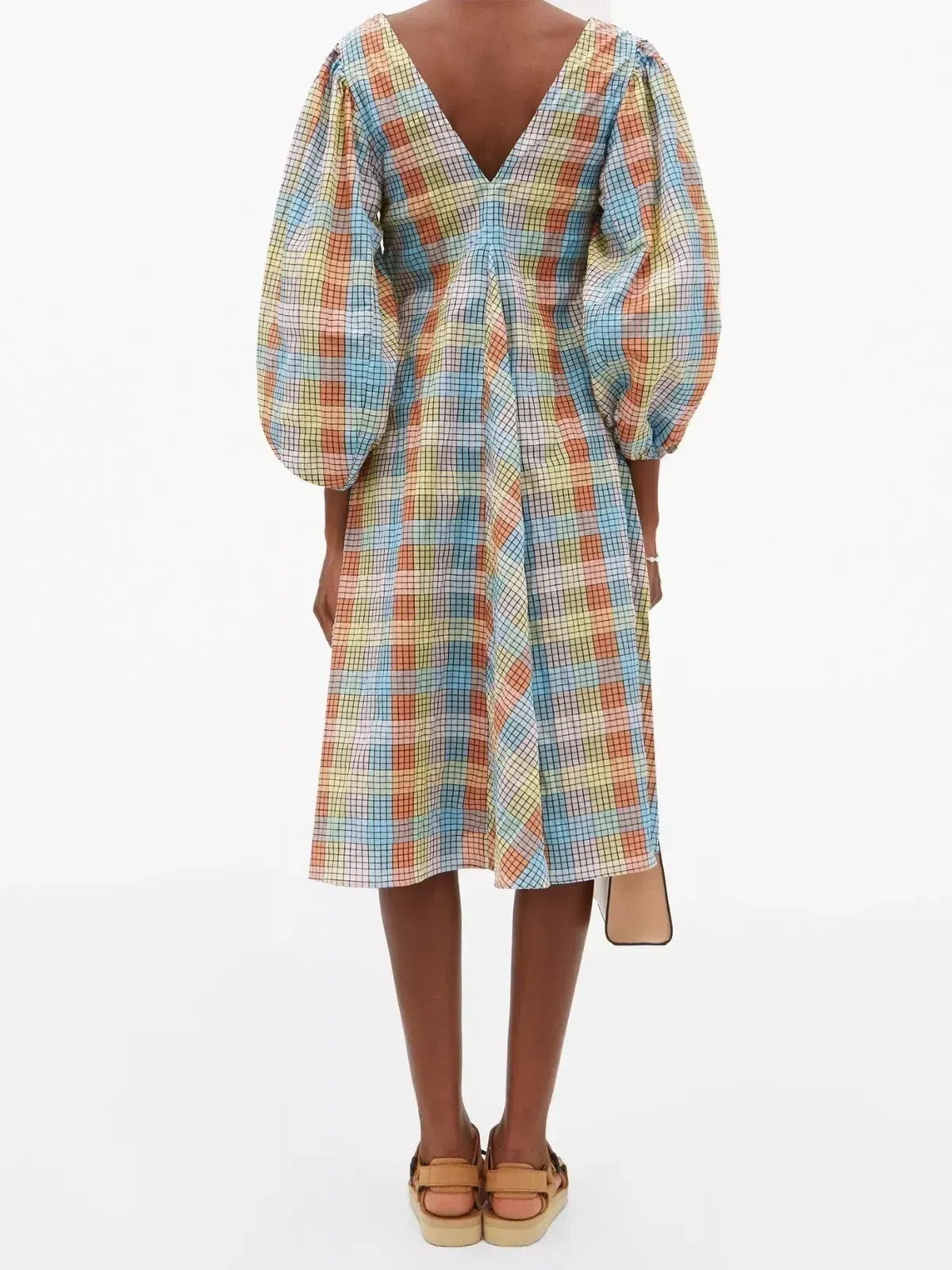 Ganni Seersucker Check Midi Dress Multi Size 38 / UK 10 - Image 7