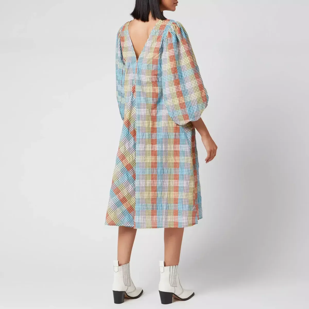 Ganni Seersucker Check Midi Dress Multi Size 38 / UK 10 - Image 5