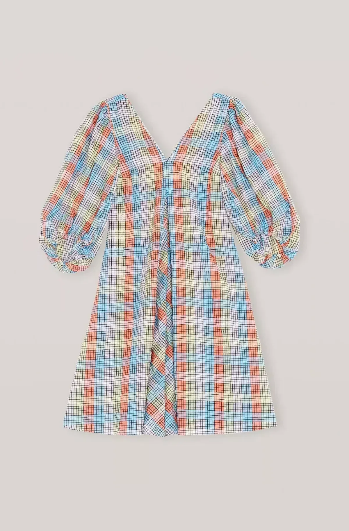 Ganni Seersucker Check Midi Dress Multi Size 38 / UK 10 - Image 9
