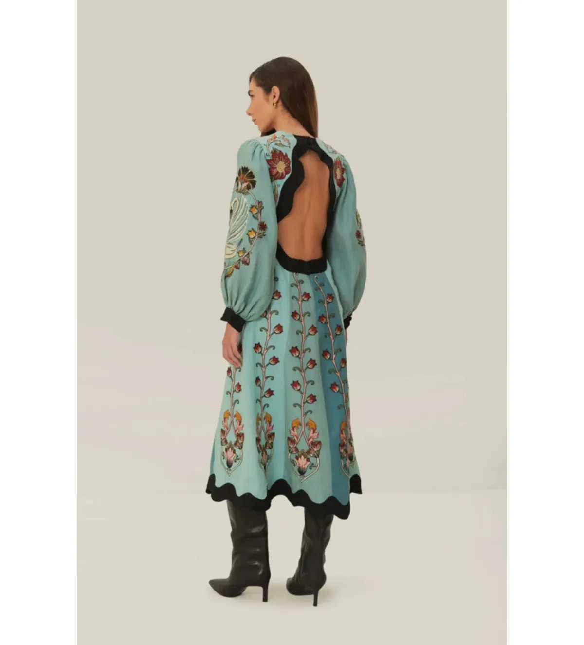 Farm Rio Flowing Beauty Embroidered Midi Dress Blue Size UK 12 - Image 2