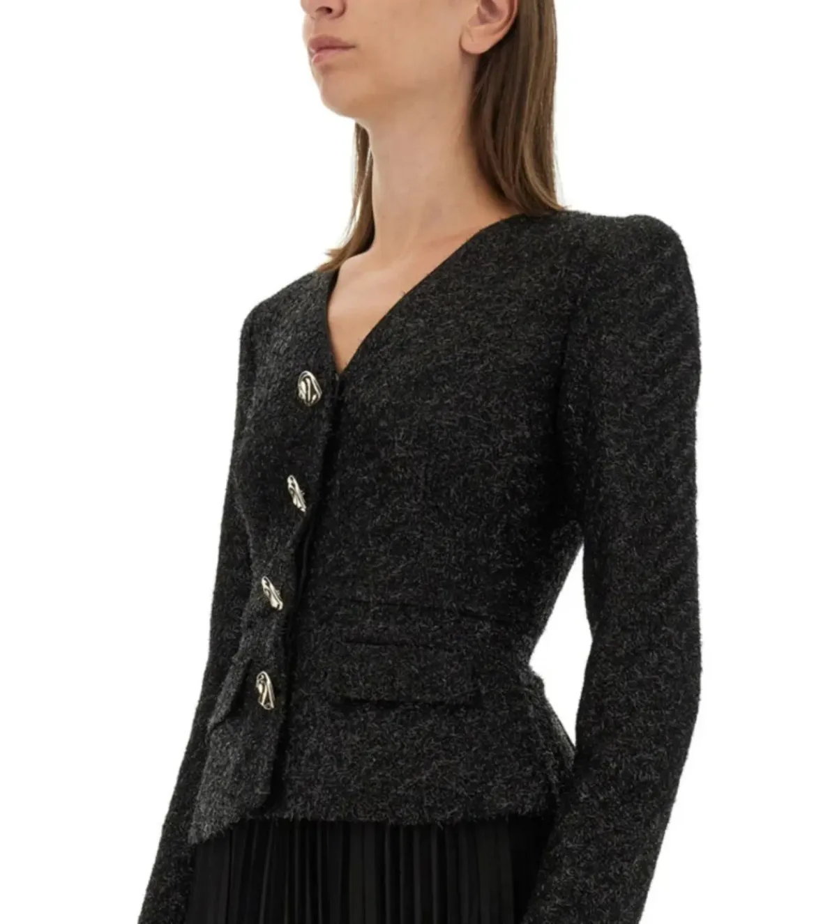 Self-portrait Bouclé Rhinestone-buttons Knitted Midi Dress Black Size 12 - Image 2