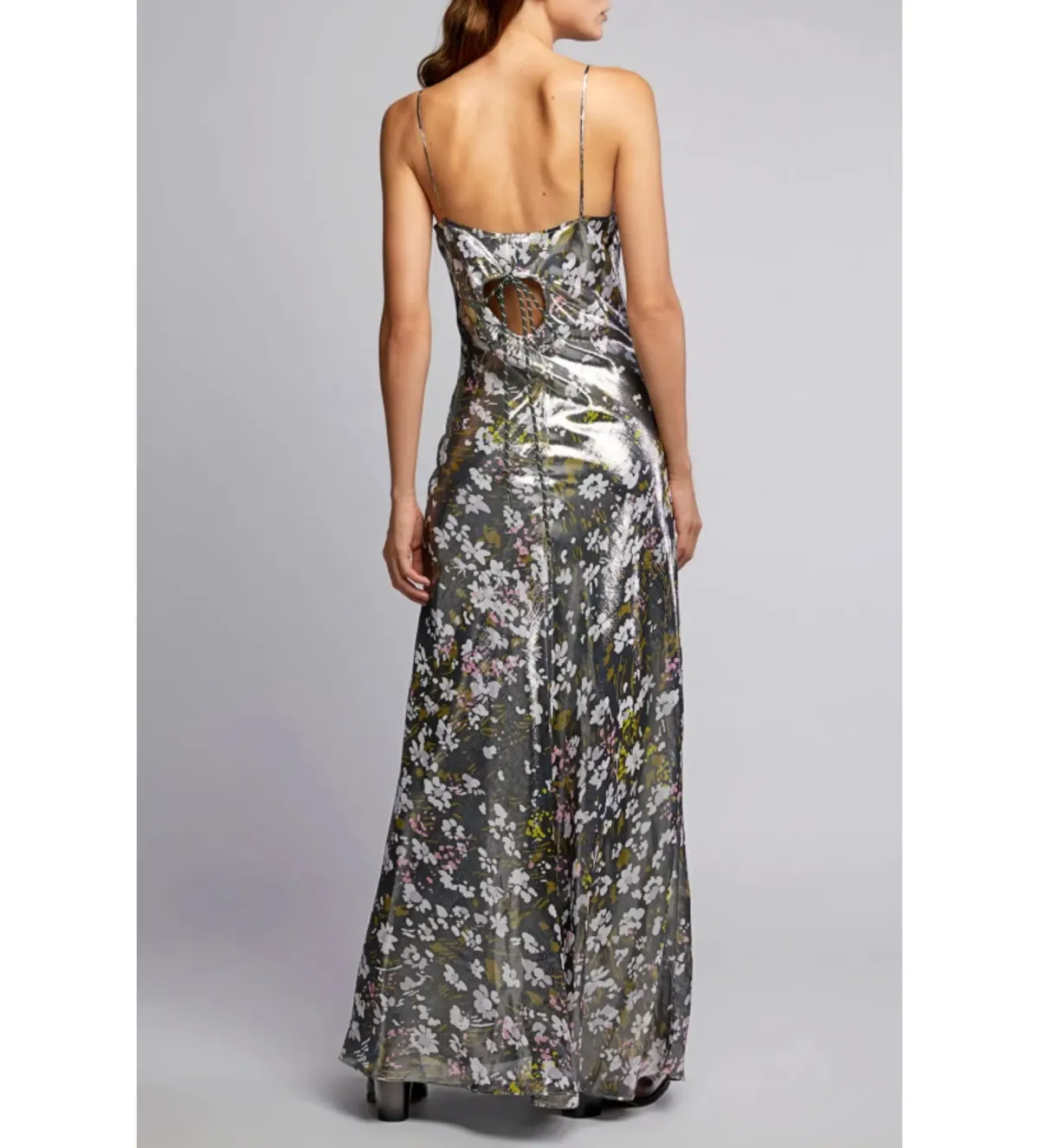 Ganni Metallic Silk Maxi Dress Floral Size UK 10 - Image 2