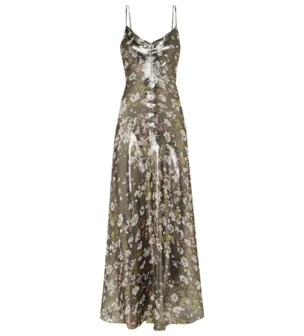 Ganni Metallic Silk Maxi Dress Floral Size UK 10 - Image 3