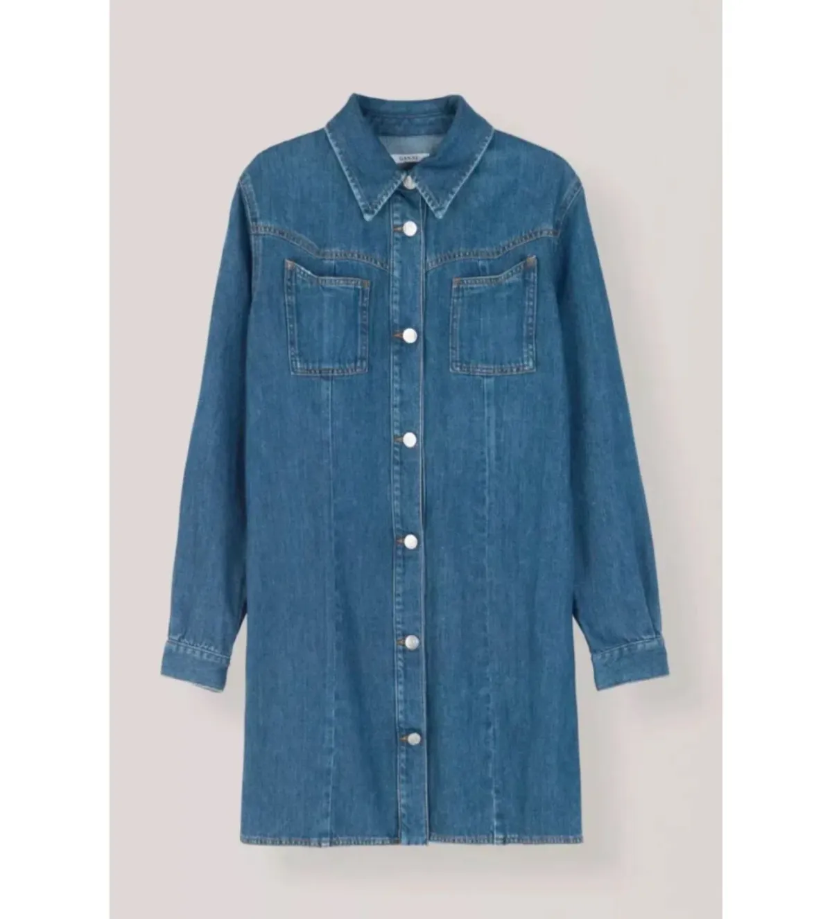 Ganni Denim Shirt Mini Dress Blue Size UK 12 - Image 4