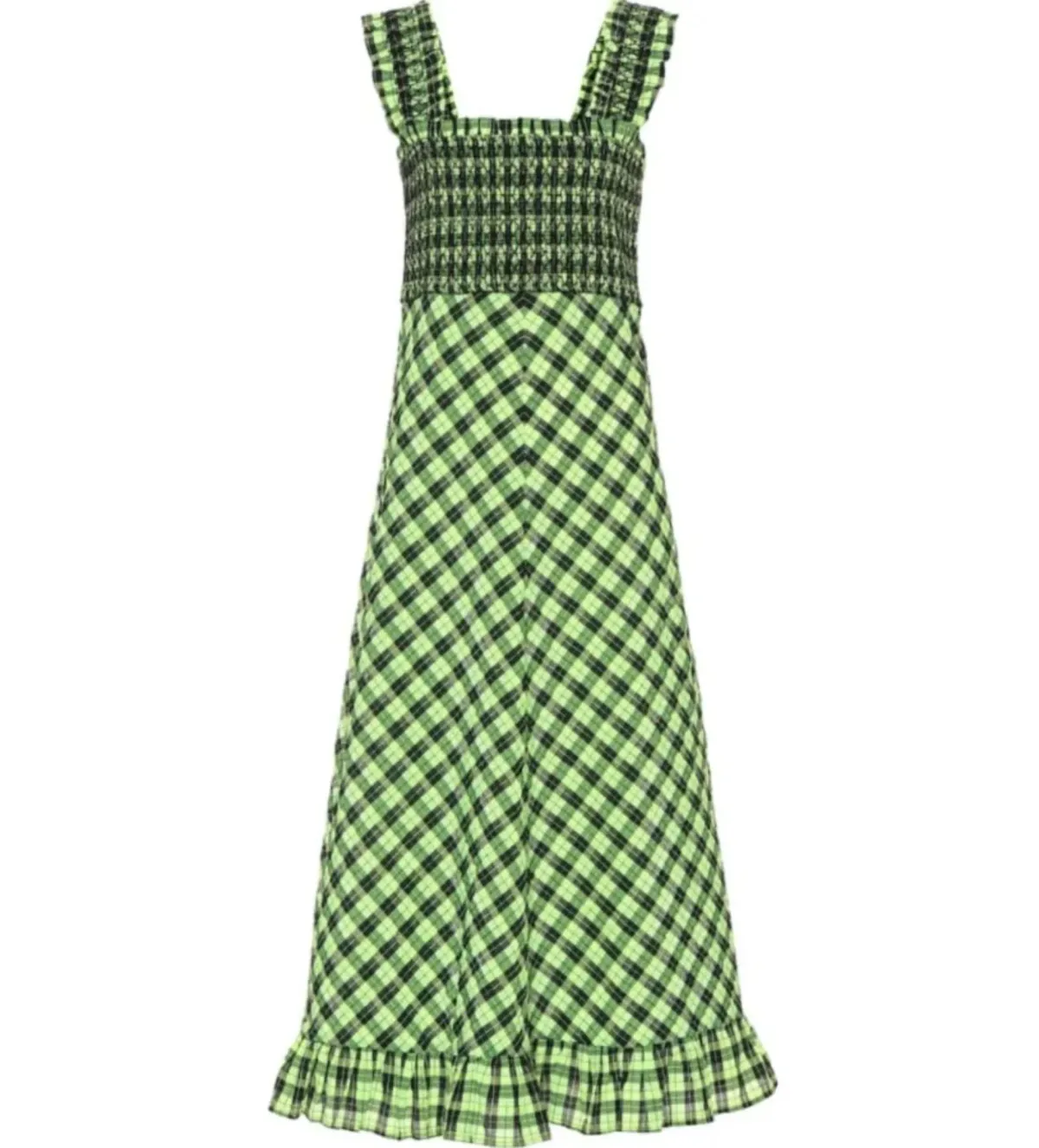 GANNI Seersucker Midi Dress in Neon Maize Size UK 12 - Image 4