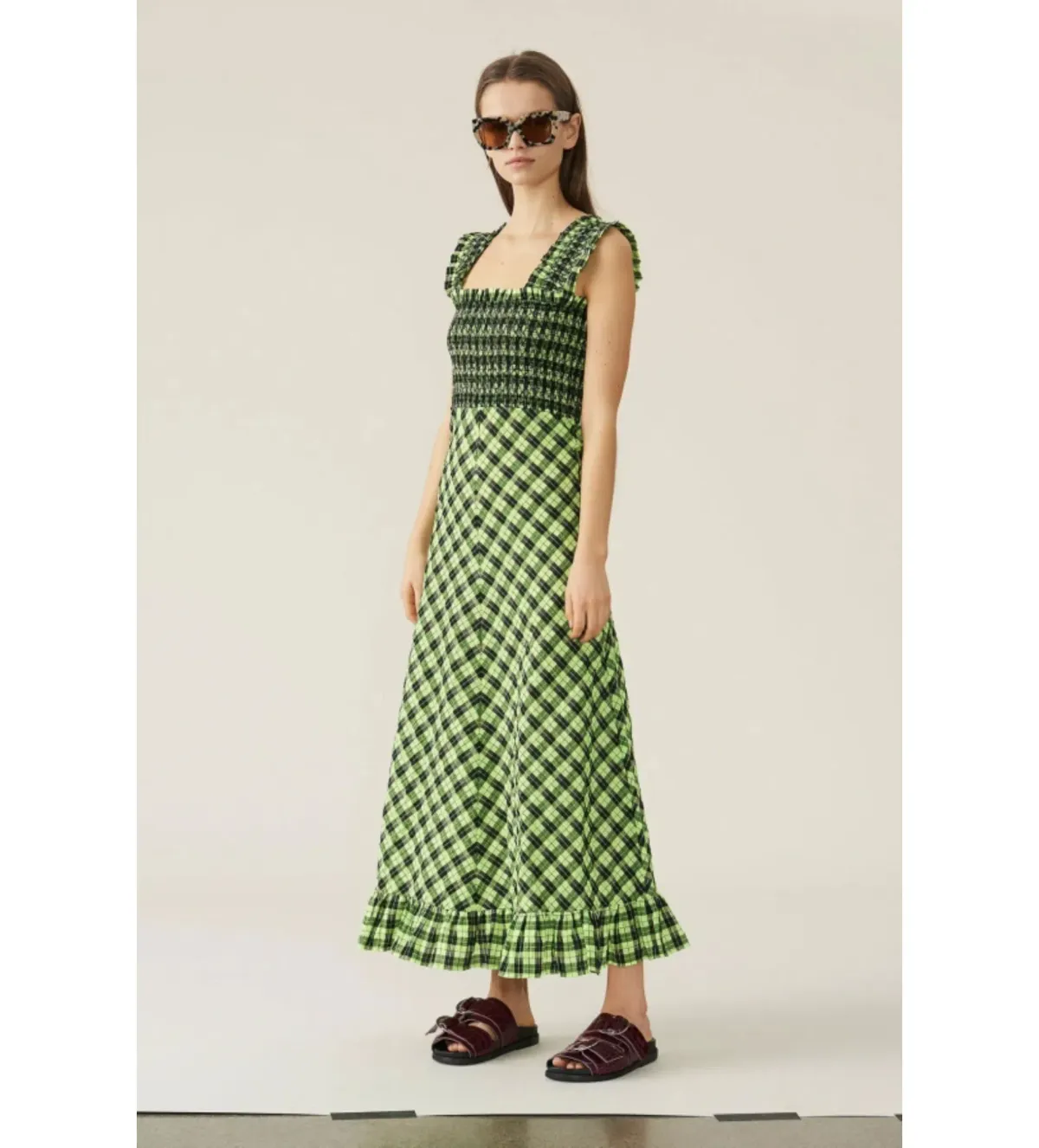 GANNI Seersucker Midi Dress in Neon Maize Size UK 12 - Image 1