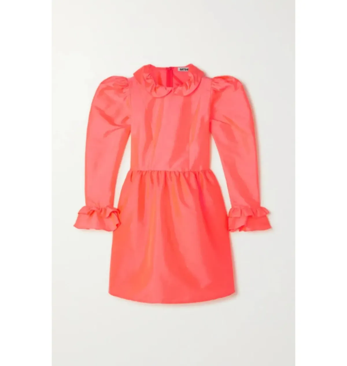 Batsheva Ruffled Neon Taffeta Mini Dress Orange Size 12 - Image 3