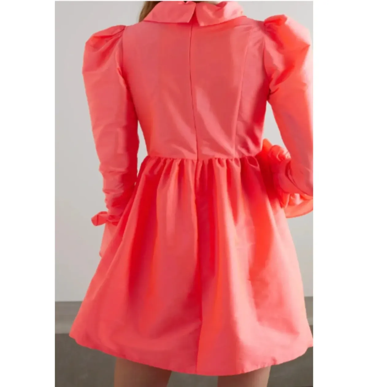 Batsheva Ruffled Neon Taffeta Mini Dress Orange Size 12 - Image 2